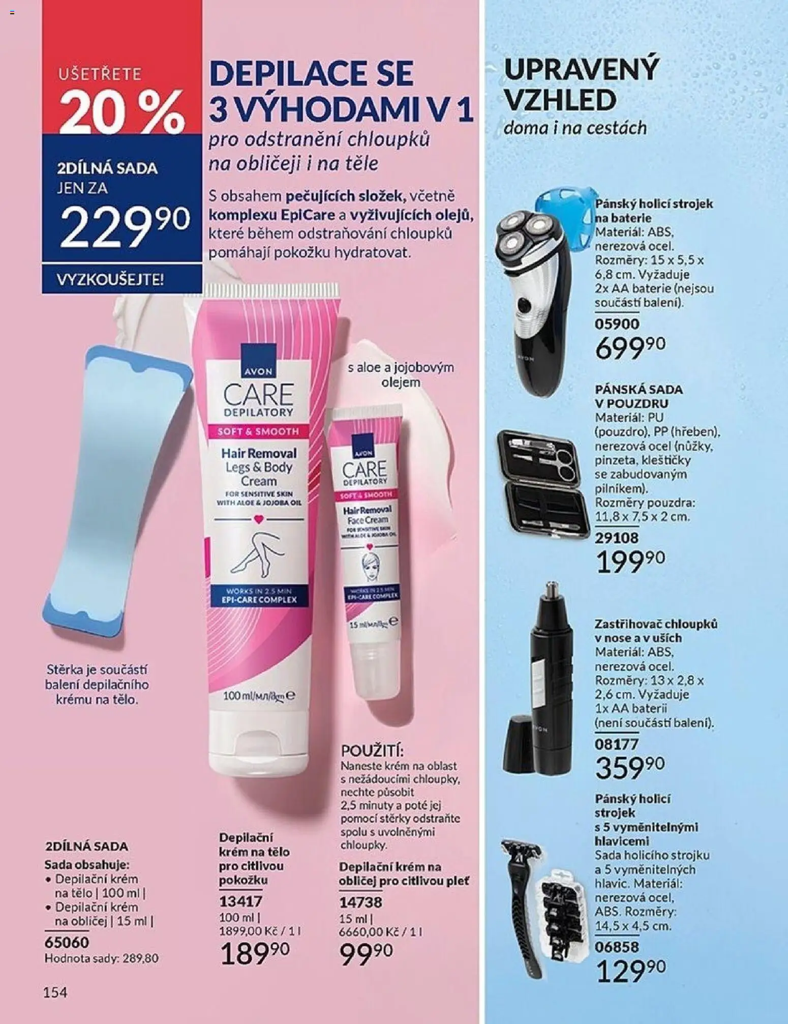 Avon Katalog 05/2026 od 01.05.2026 | Strana: 154 | Produkty: Depilační krém, Zastřihovač chloupků v nose, Baterie, Zastřihovač chloupků