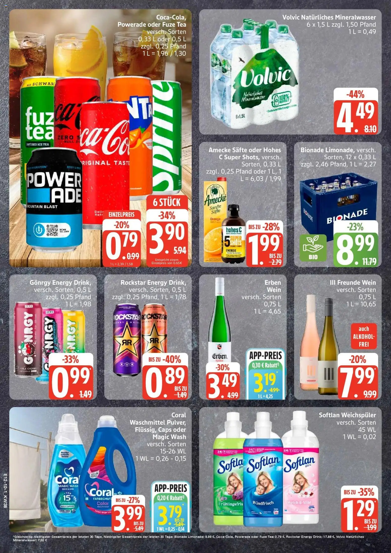 Edeka Prospekt Rostock-Gehlsdorf (ab 14.09.2026) » Angebote Online | Seite: 16 | Produkte: Coral waschmittel, Waschmittel, Powerade, Volvic