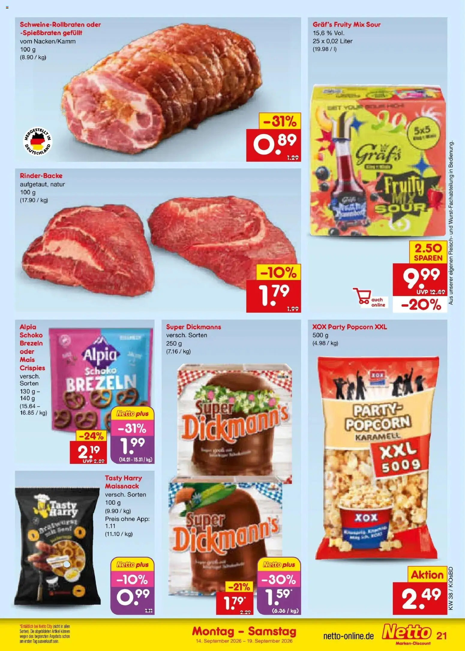 Netto Marken-Discount Prospekt Mistelbach – gültig ab 14.09.2026 | Seite: 31 | Produkte: Mais, Popcorn, Fleisch