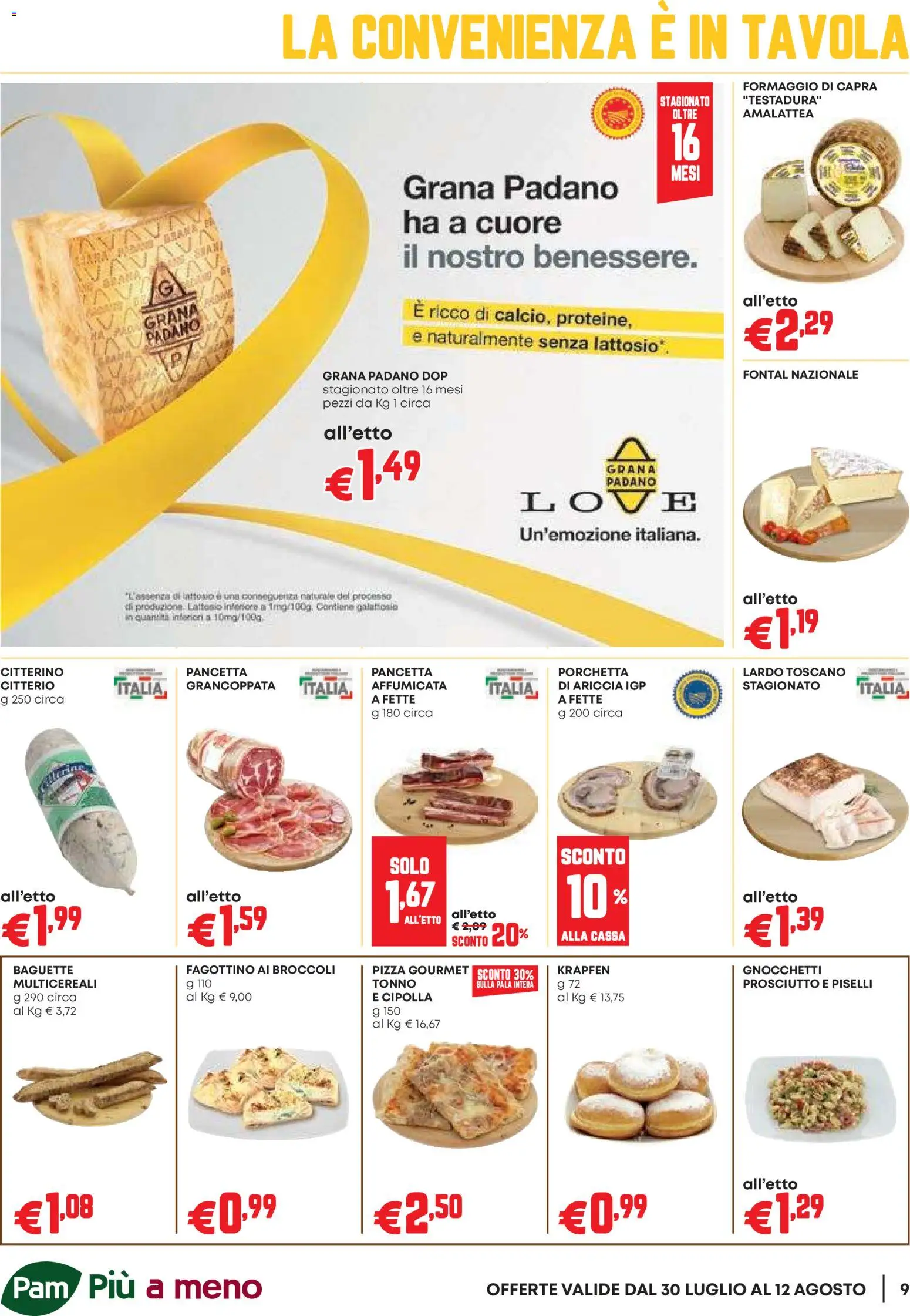Volantino PAM del 30/07/2026 | Pagina: 9 | Prodotti: Pizza, Formaggio, Piselli, Gnocchetti