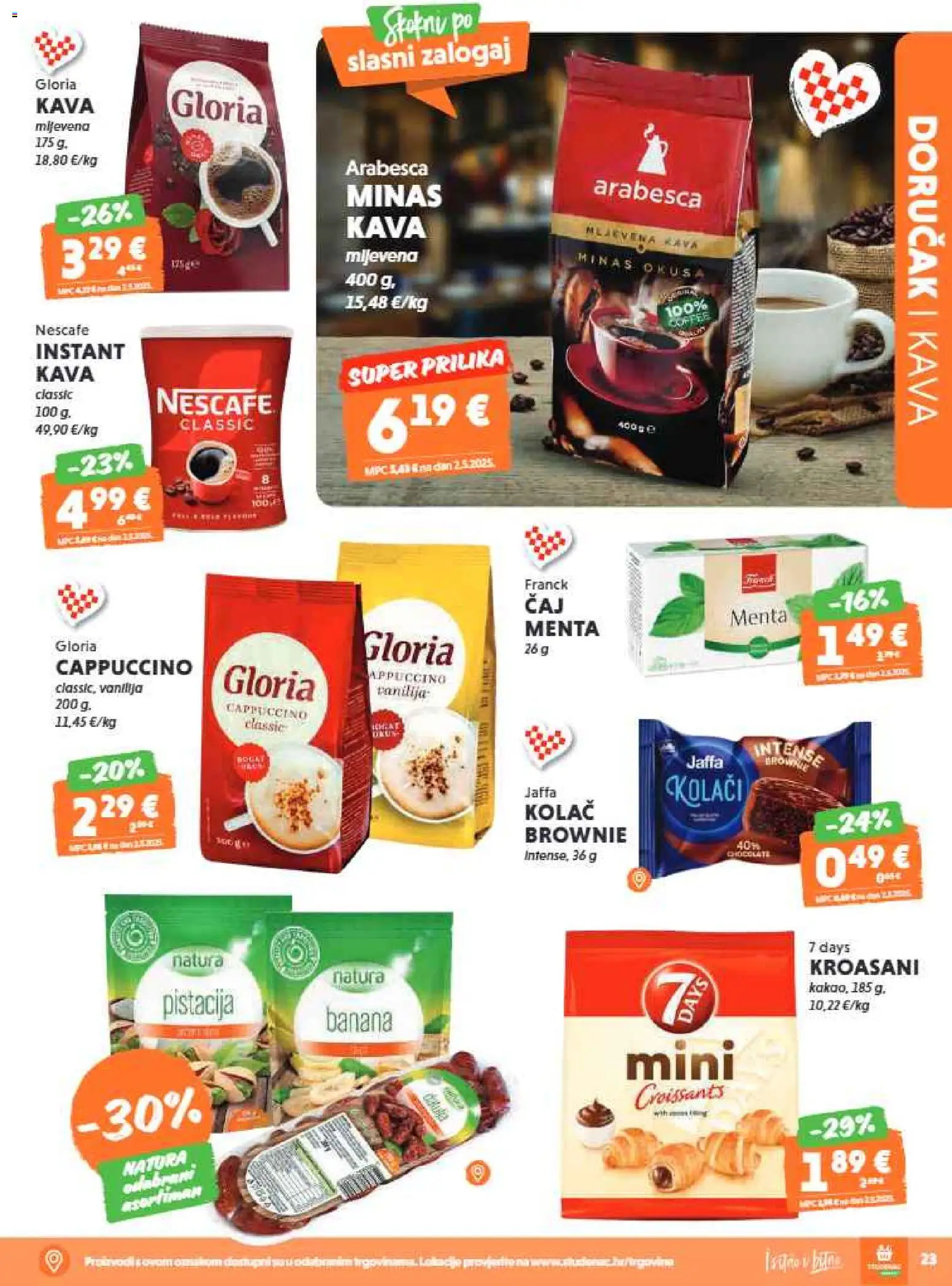Studenac katalog | vrijedi od 10.06.2026 | Stranica: 23 | Proizvodi: Mljevena kava, Nescafe, Arabesca, Cappuccino