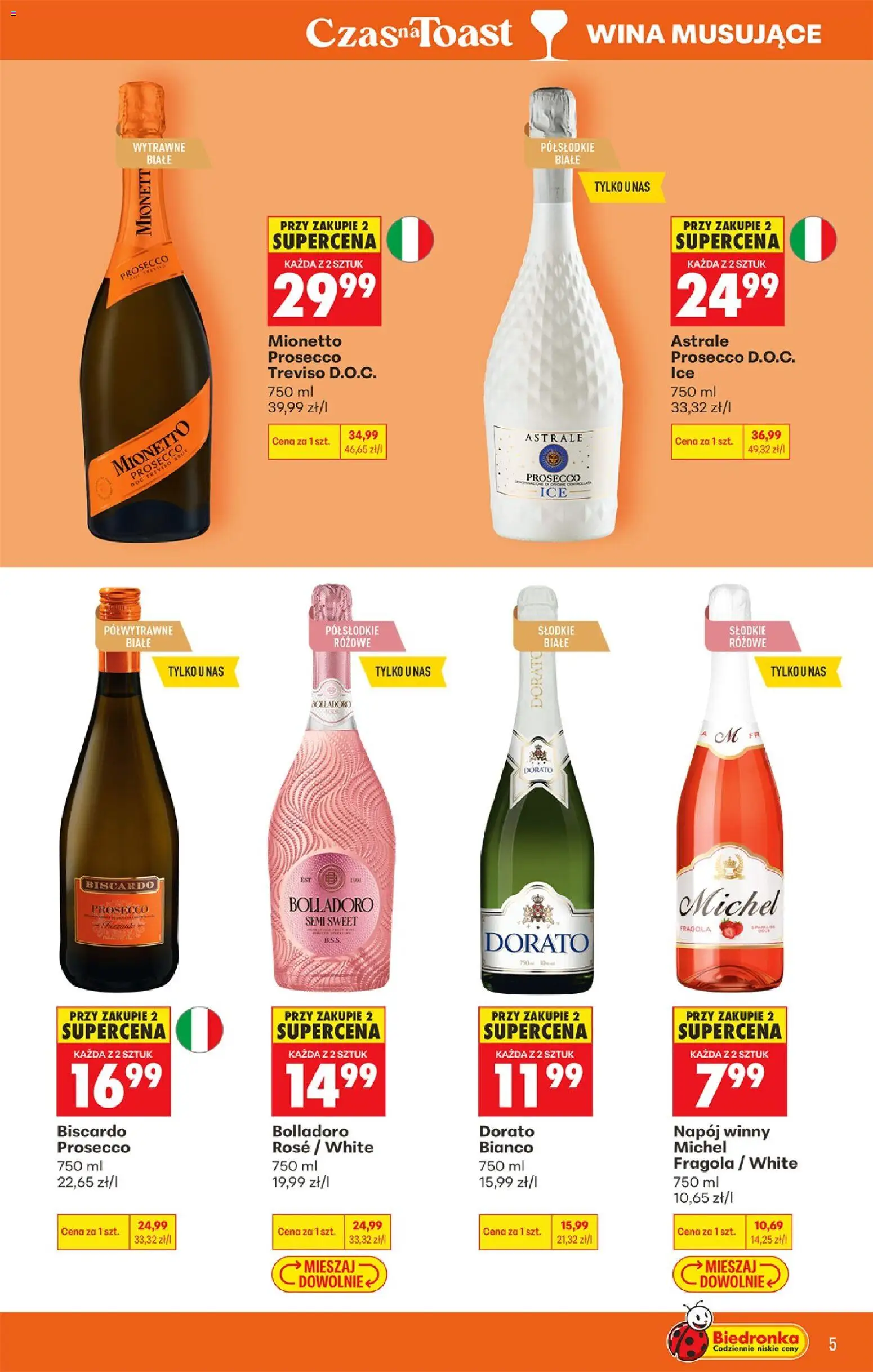 Biedronka gazetka - Czas na toast od 29.06.2026 | Strona: 5 | Produkty: Mionetto prosecco, Prosecco