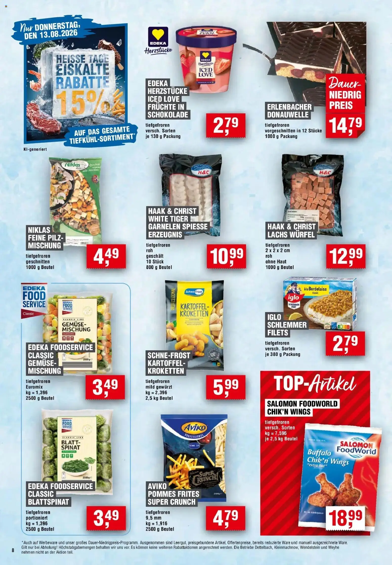 Edeka Prospekt Naumburg (Saale) (ab 13.08.2026) » Angebote Online | Seite: 8 | Produkte: Iglo, Garnelen, Pommes frites, Lachs