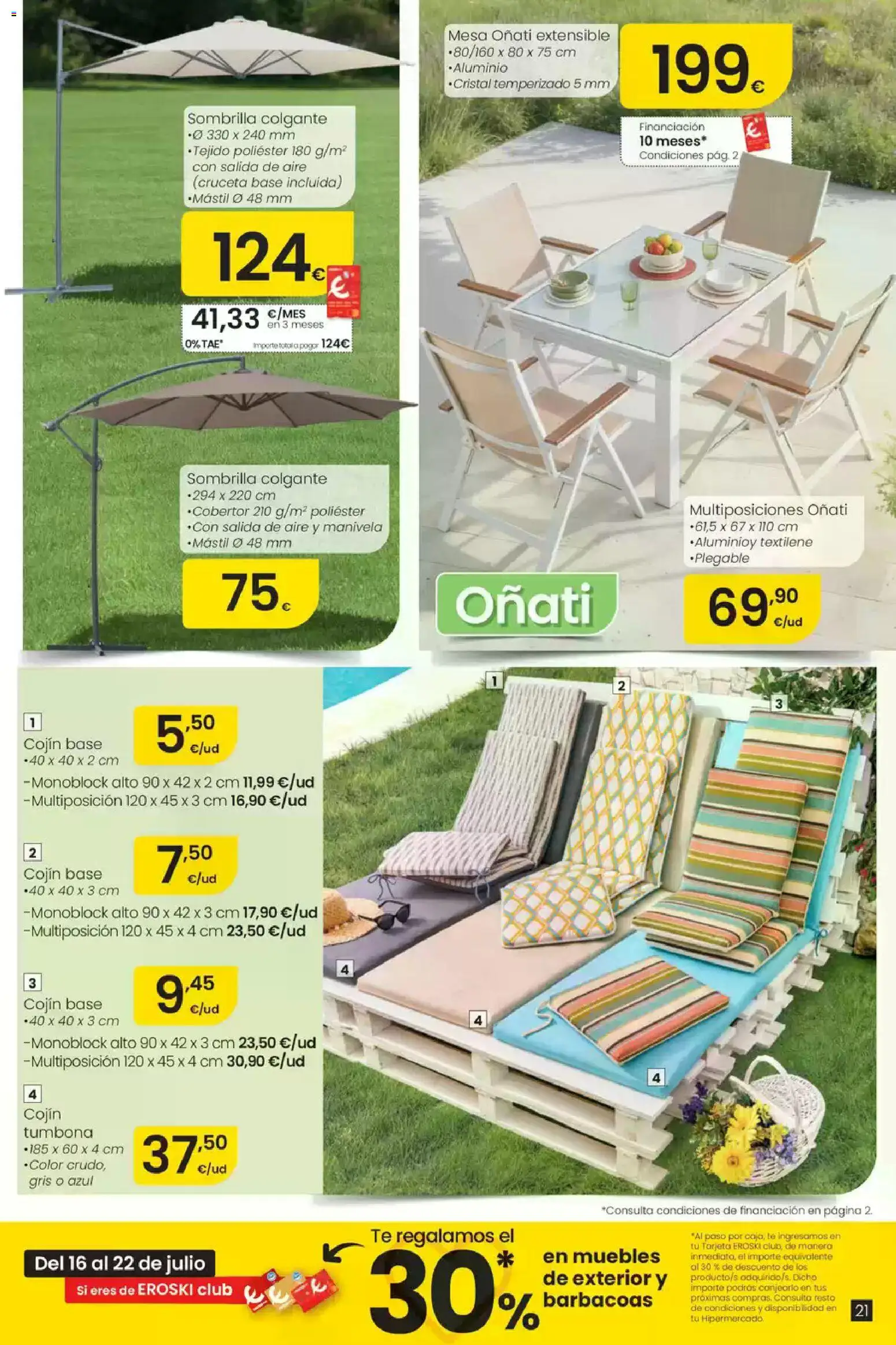 Eroski Oferta │ válido desde el 16/07/2026 | Página: 21 | Productos: Té, Tumbona, Cojín, Mesa