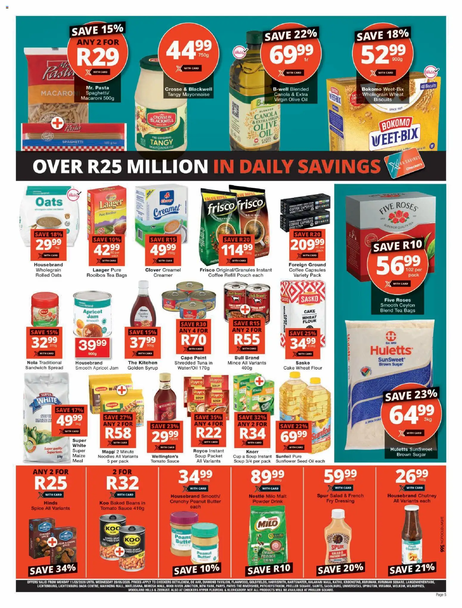 New Checkers catalogue – valid from 11.05.2026 | Page: 5 | Products: Flour, Coffee, Noodles, Fruit