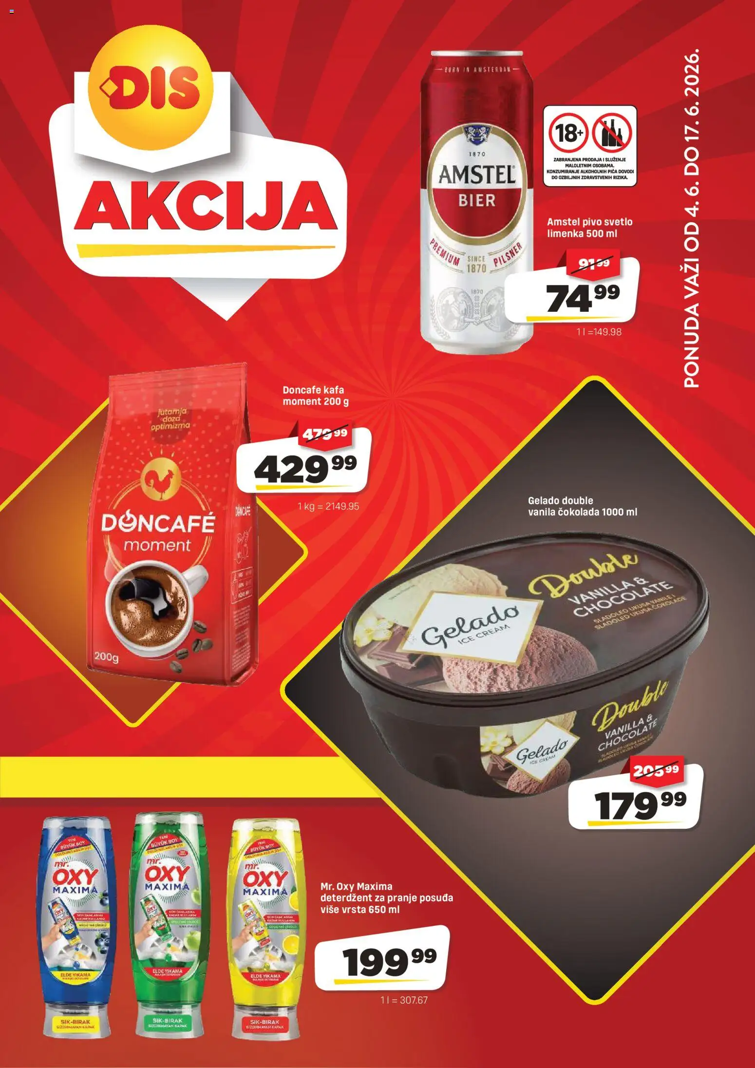 DIS katalog - važi od 04.06.2026 | Strana: 1 | Proizvode: Sladoled, Amstel, Doncafe, Kafa