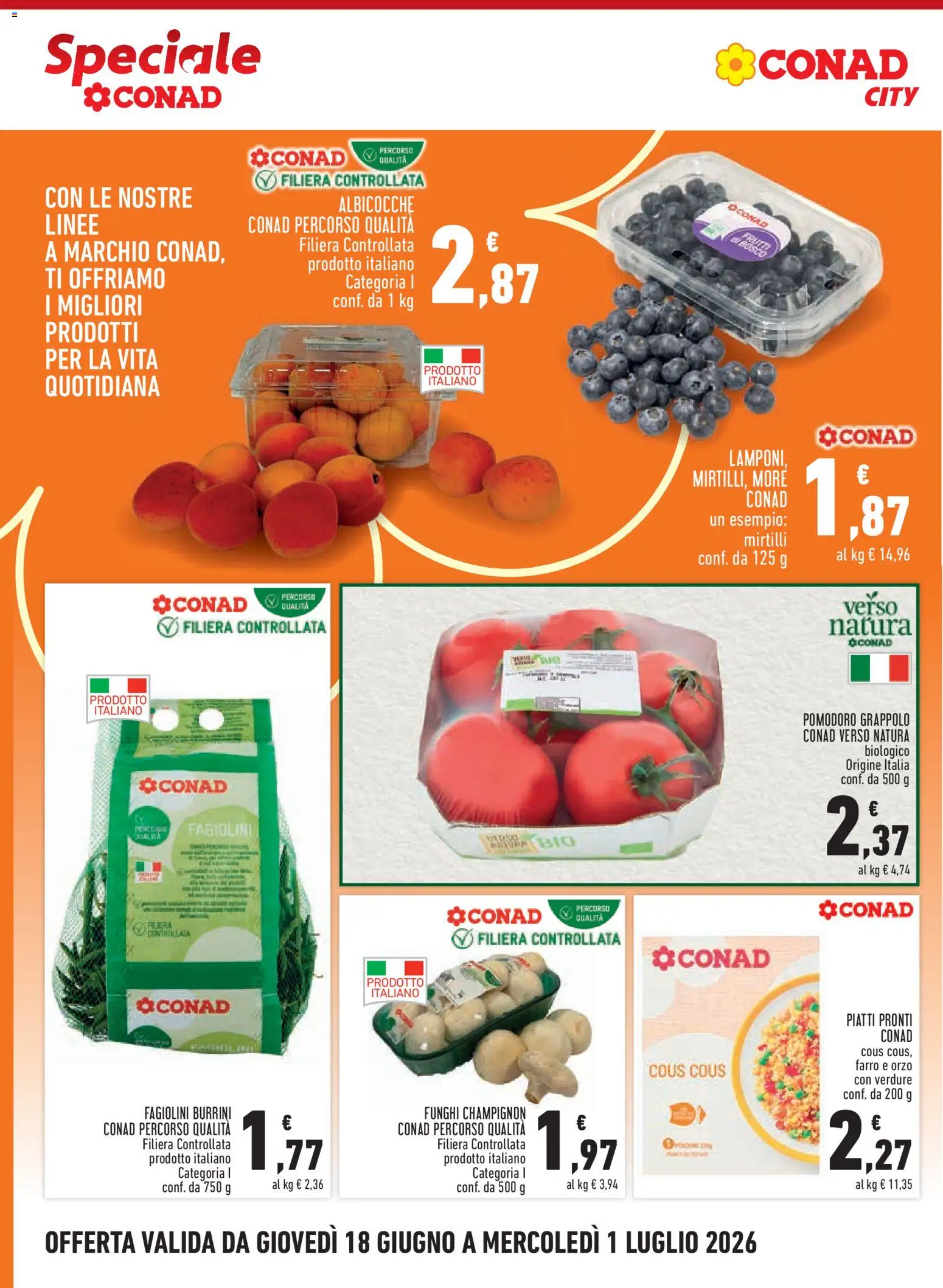 Volantino Conad del 18.06.2026 | Pagina: 2 | Prodotti: Verdure, Funghi, Fagiolini, Farro