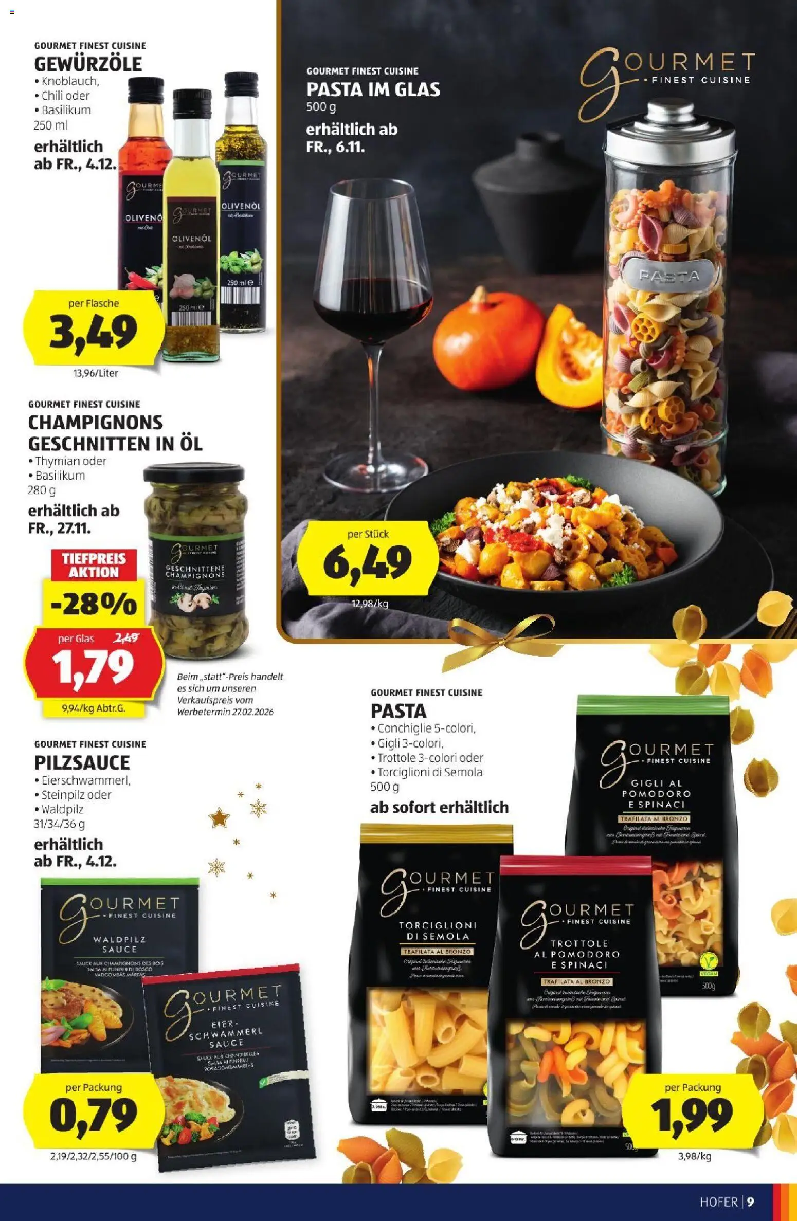 Hofer Weihnachtskatalog gültig ab 28.10.2026 | Seite: 9 | Produkte: Pasta, Chili, Eier, Öl