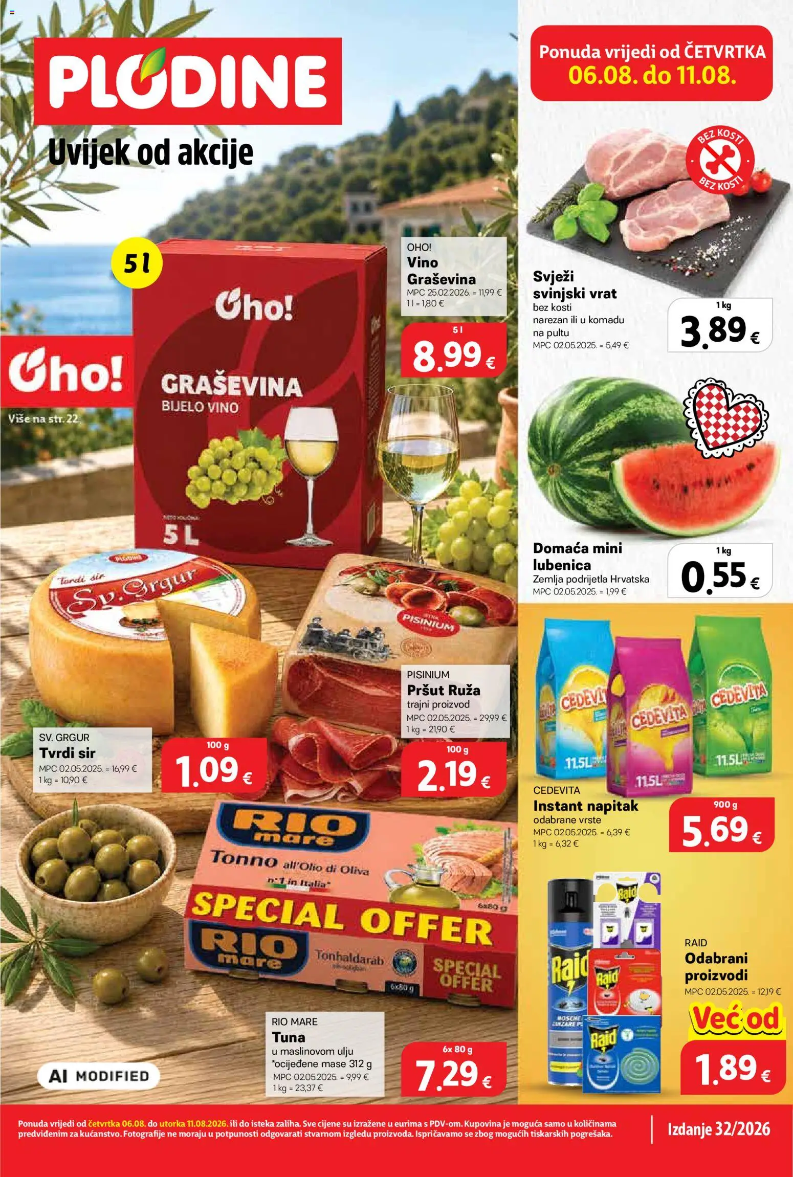 Plodine katalog | vrijedi od 06.08.2026 | Stranica: 1 | Proizvodi: Sir, Tuna, Cedevita, Tvrdi sir