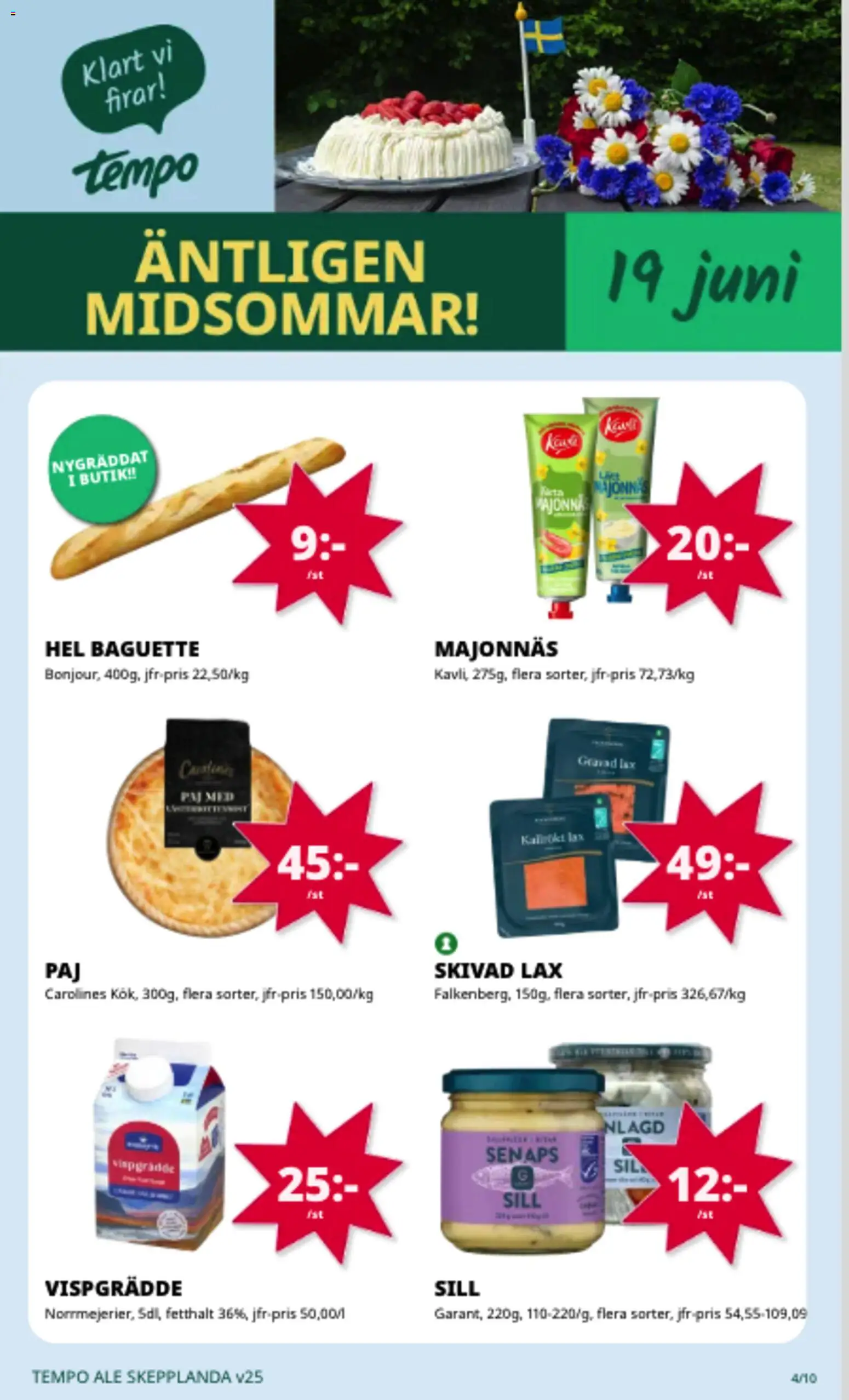 Tempo reklamblad aktuell från 15.06.2026 | Sida: 4 | Produkter: Baguette, Sill, Majonnäs, Vispgrädde