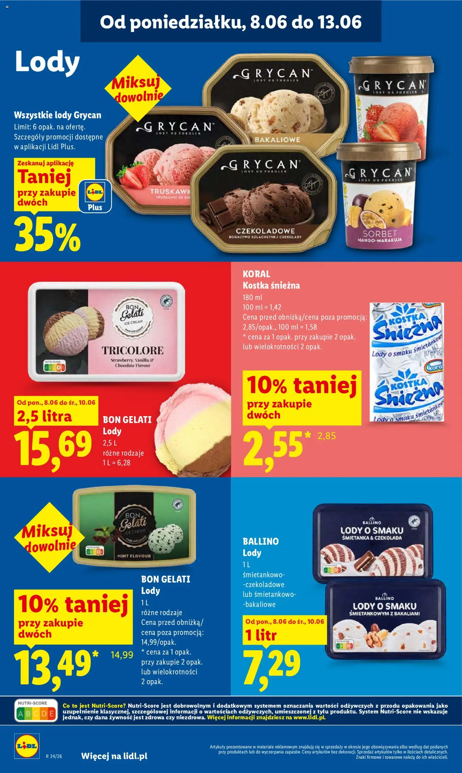 Lidl gazetka od 08.06.2026 | Strona: 56 | Produkty: Lody Grycan, Sorbet, Czekolada, Lody