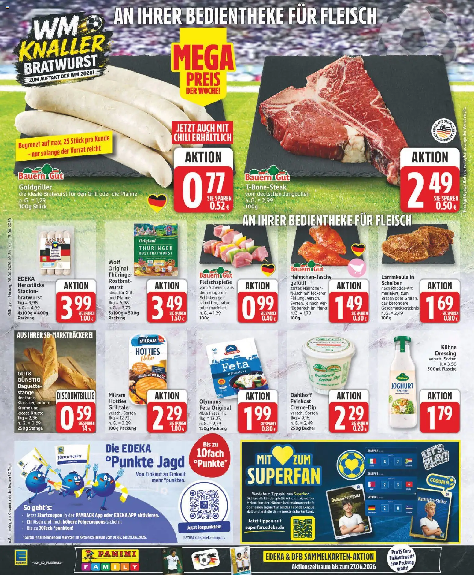 Edeka Prospekt – gültig ab 08.06.2026 | Seite: 2 | Produkte: Bratwurst, Baguette, Milram, Steak