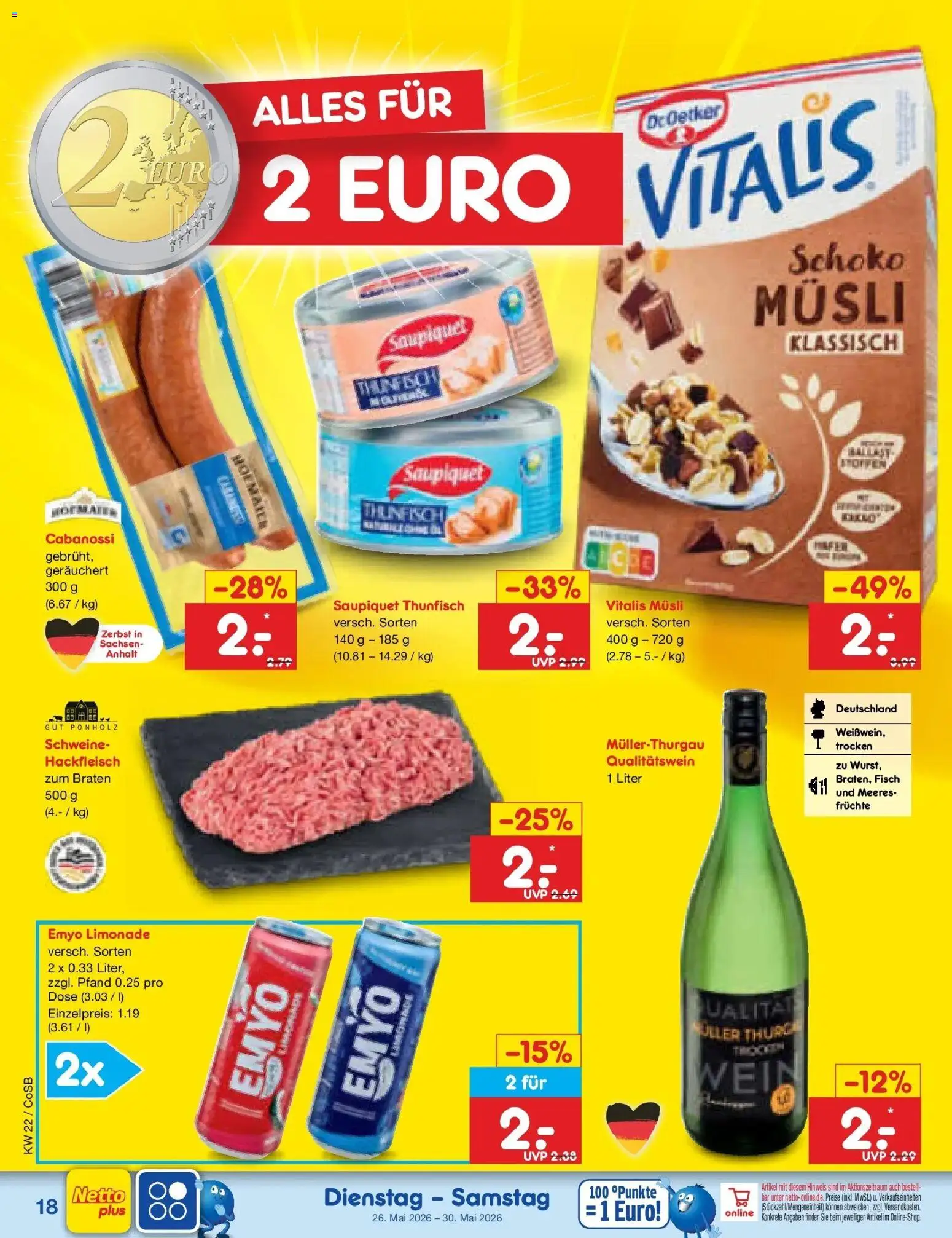 Netto Marken-Discount Prospekt Bitterfeld-Wolfen – gültig ab 26.05.2026 | Seite: 22 | Produkte: Thunfisch, Limonade, Wein, Hackfleisch