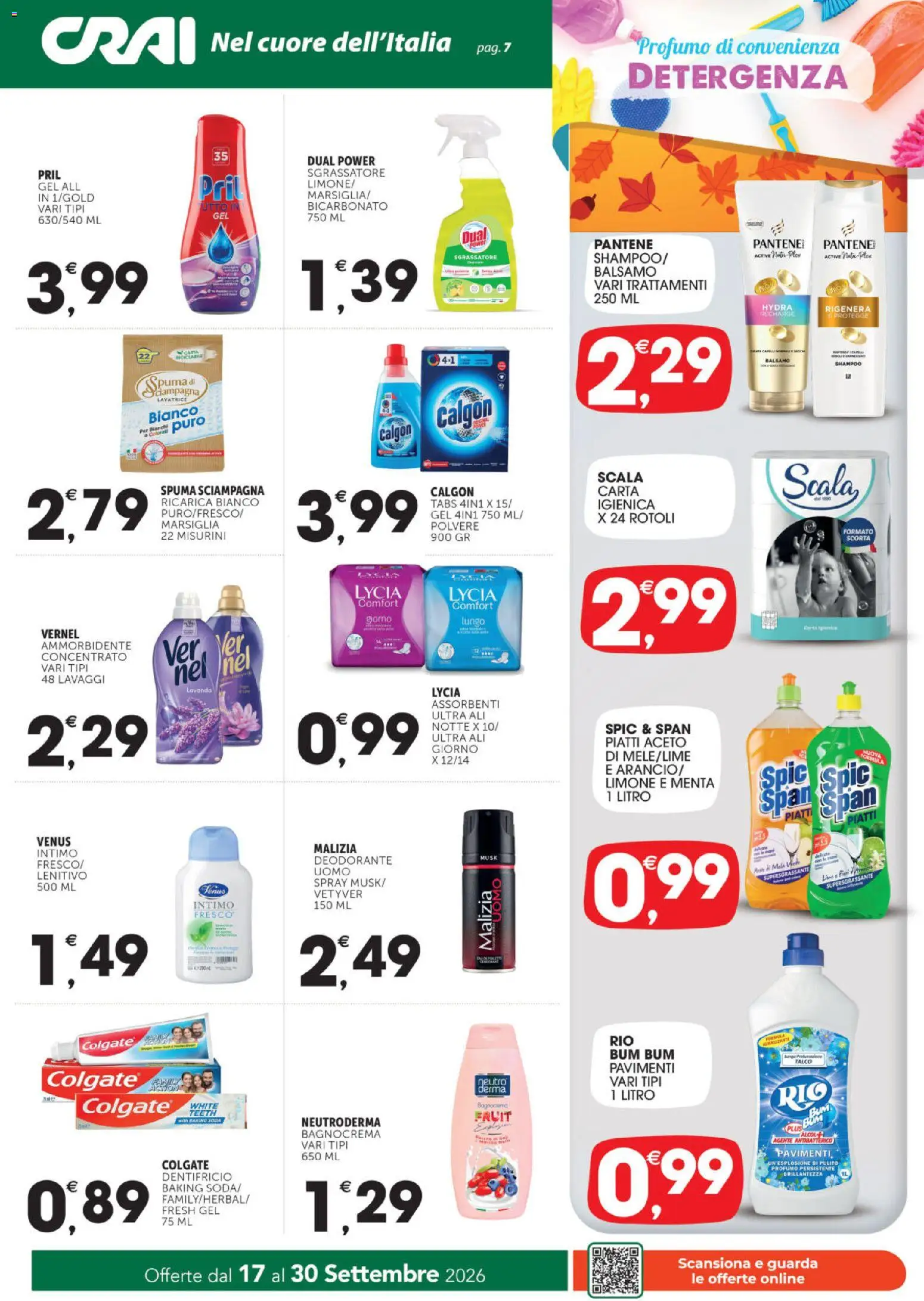 Volantino CRAI del 17/09/2026 | Pagina: 7 | Prodotti: Dentifricio, Intimo, Limone, Profumo