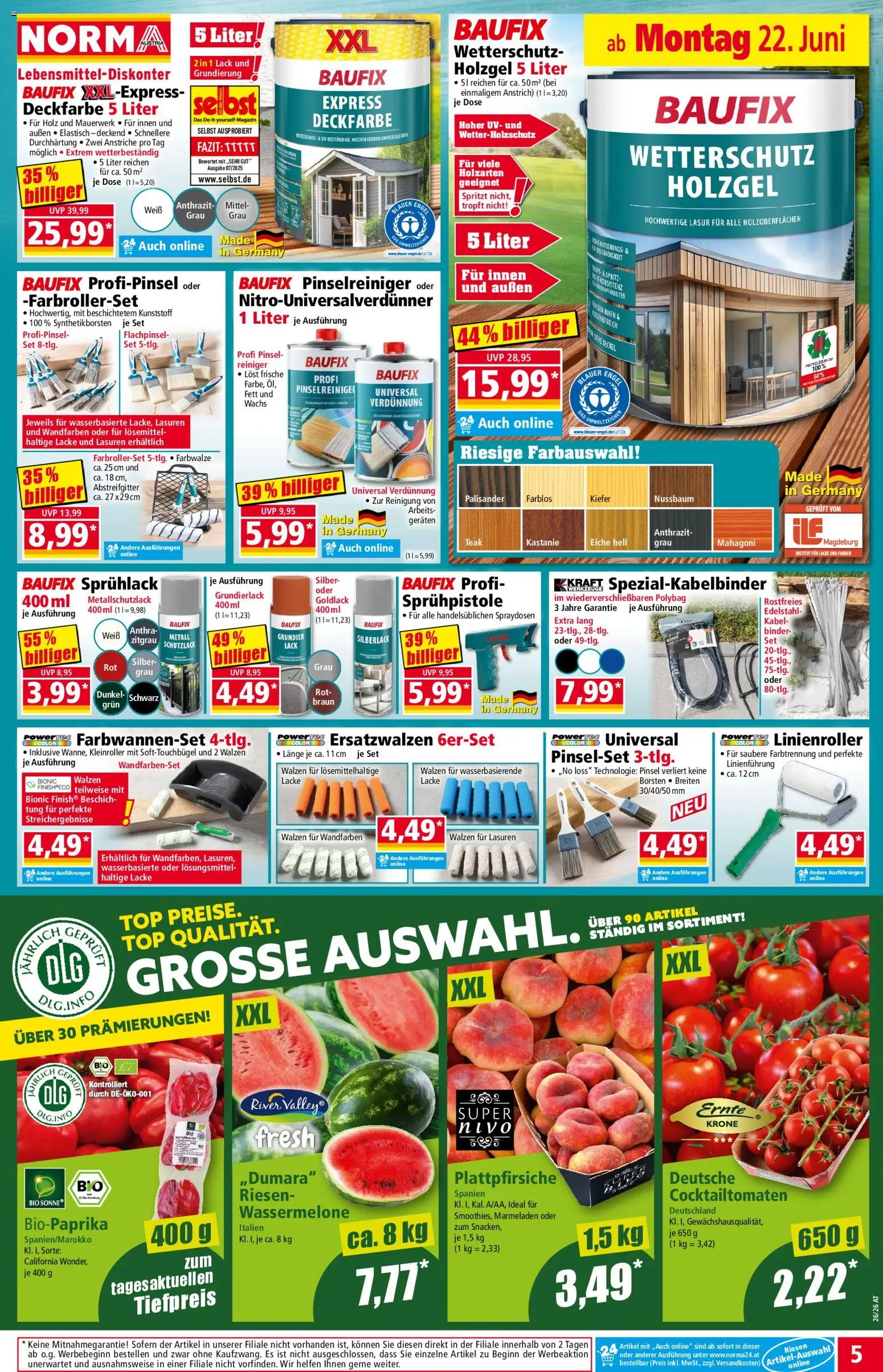 Norma Flugblatt gültig ab 22.06.2026 | Seite: 5 | Produkte: Wassermelone, Kabel, Pinsel