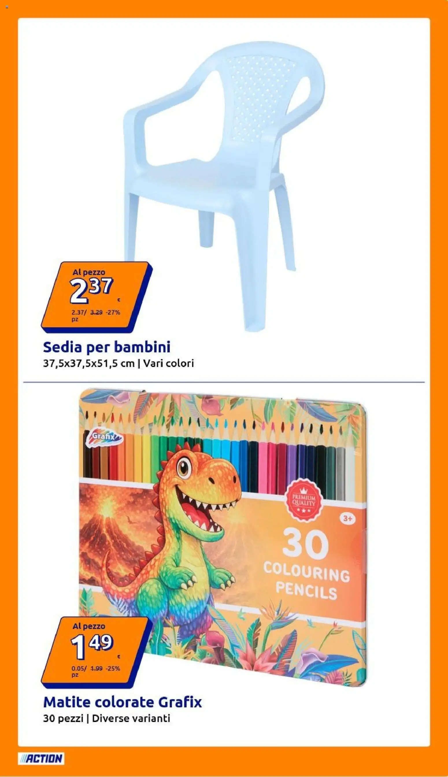 Volantino Action del 12/08/2026 | Pagina: 9 | Prodotti: Matite colorate, Sedia