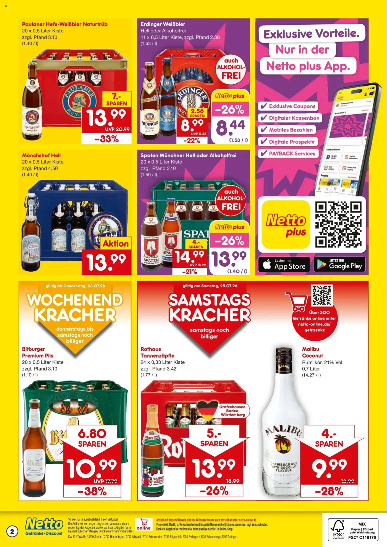 Netto Marken-Discount Prospekt Tuningen – gültig ab 20.07.2026 | Seite: 2 | Produkte: Bitburger, Erdinger, Rum, Pils