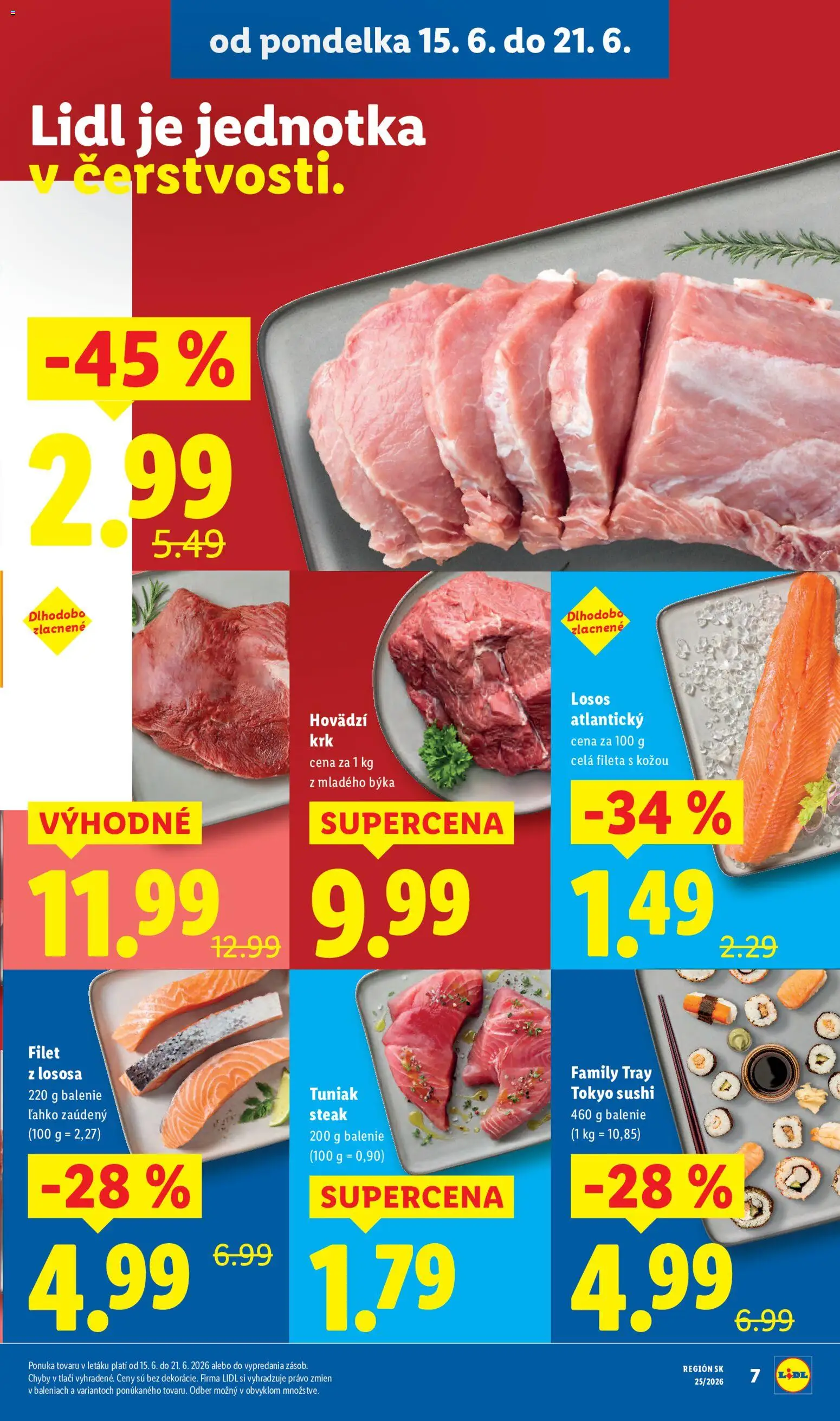 Nové Lidl akcie – leták je platný od 15.06.2026 | Strana: 11 | Produkty: Tuniak, Losos, Sushi, Steak