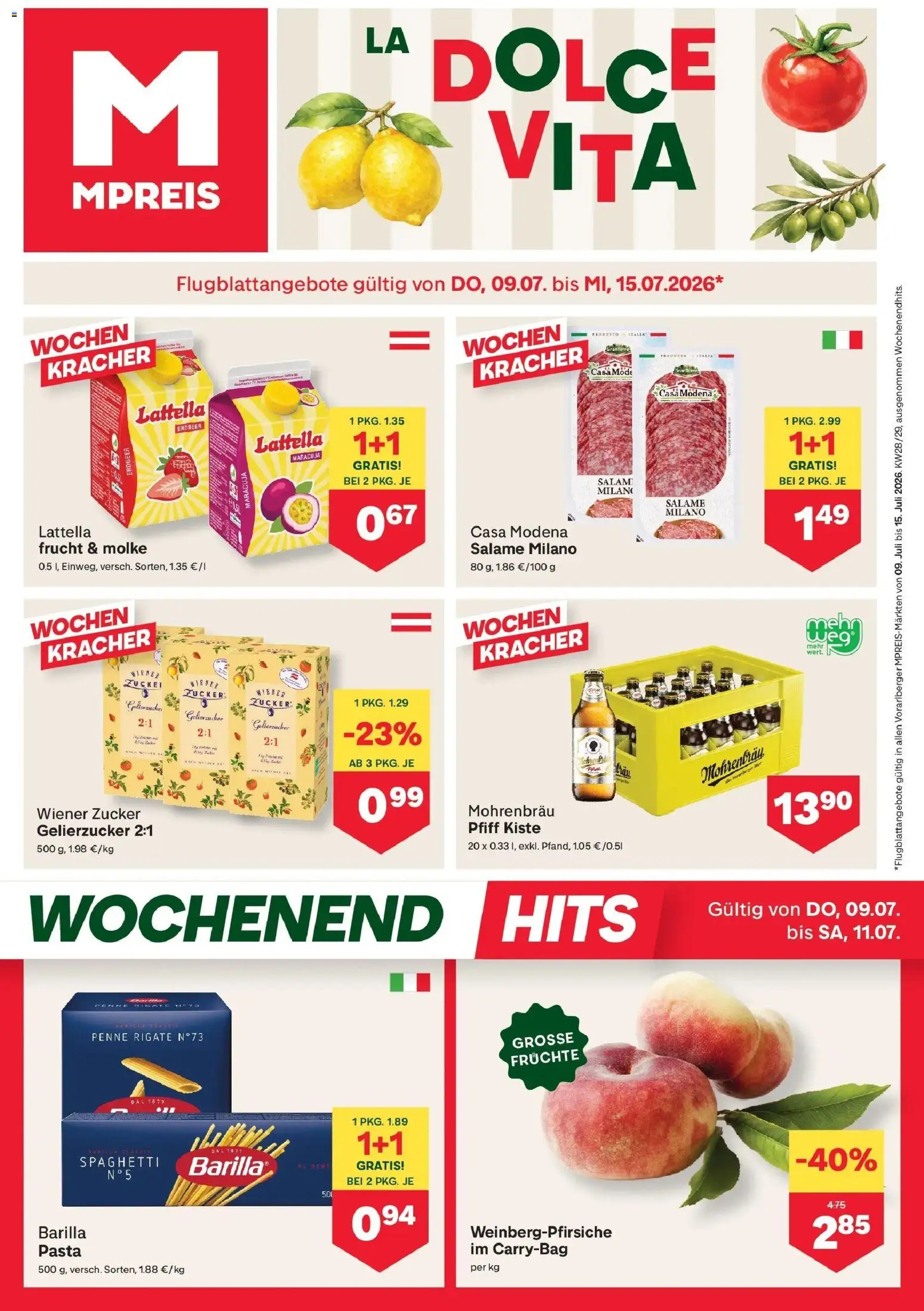 MPREIS St.Gallenkirch gültig ab 09.07.2026 | Seite: 1 | Produkte: Pasta, Zucker, Hajdina liszt, Salami