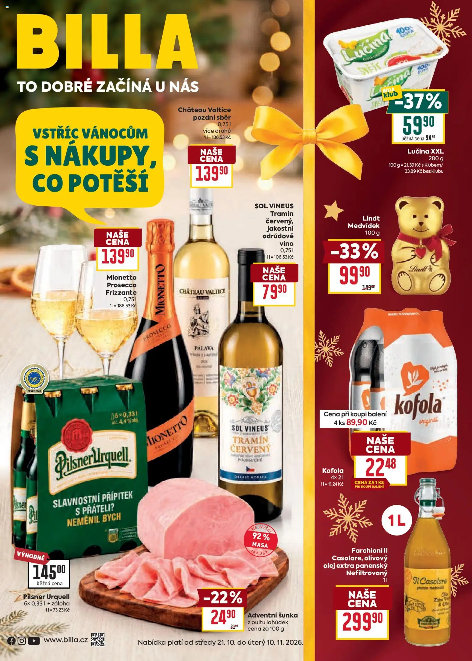 Billa leták - Vánoce od 21.10.2026 | Strana: 1 | Produkty: Mionetto Prosecco, Prosecco, Olej, Mionetto