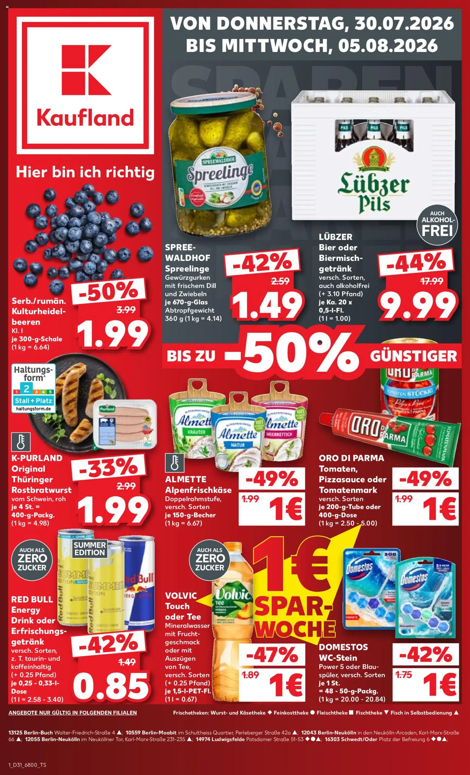 Kaufland Německo leták - Berlin od 30.07.2026 | Strana: 1 | Produkty: Forma, Red Bull, Domestos