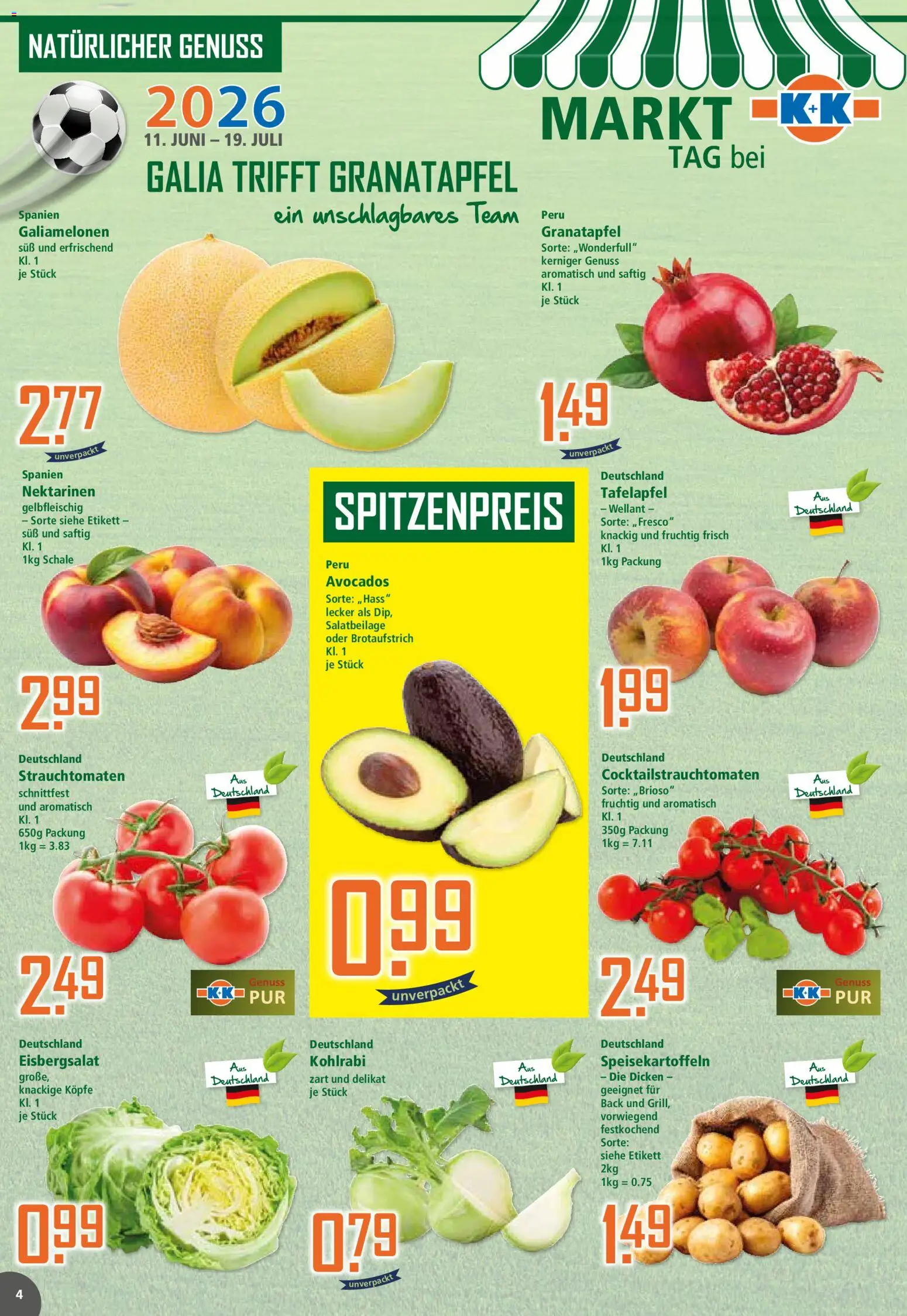 Klaas & Kock Prospekt – gültig ab 08.06.2026 | Seite: 4 | Produkte: Granatapfel, Nektarinen, Kohlrabi, Eisbergsalat