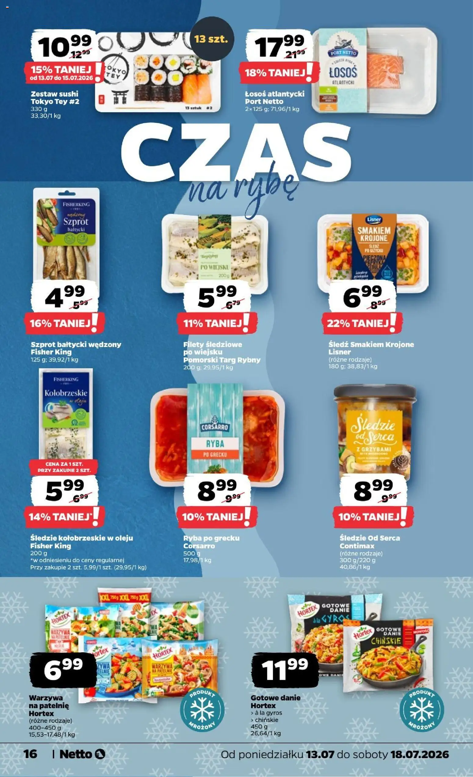 Netto gazetka od poniedziałku od 13.07.2026 | Strona: 16 | Produkty: Śledzie, Warzywa na patelnie, Patelnie, Śledzie kołobrzeskie