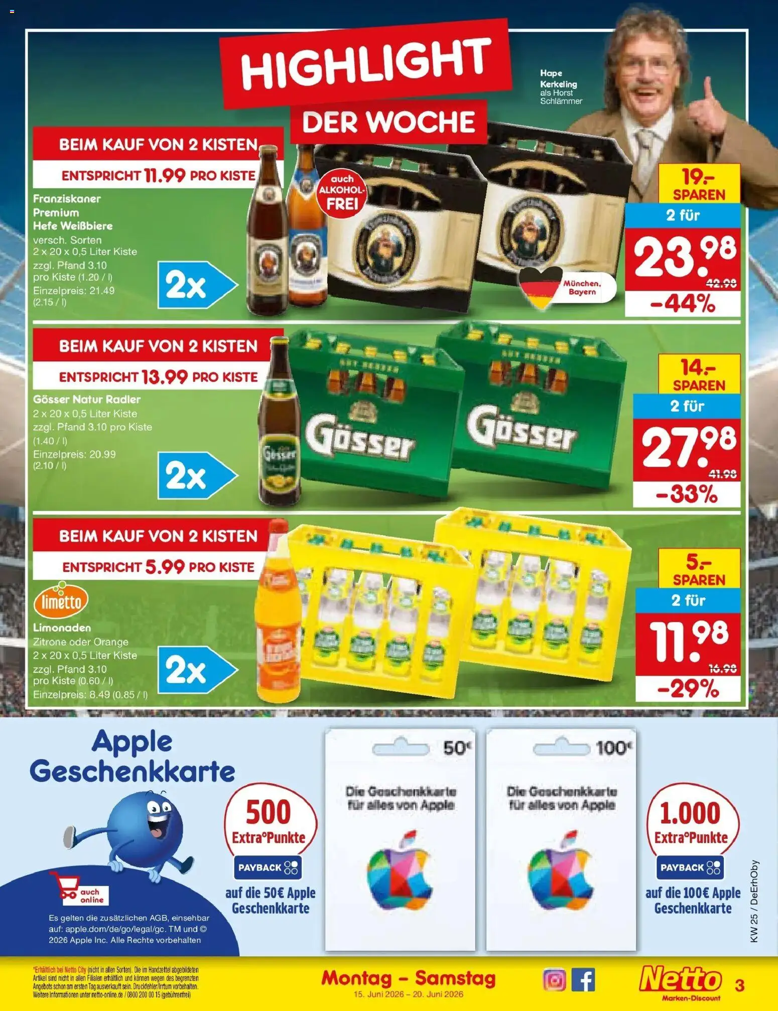 Netto Marken-Discount Prospekt Velden – gültig ab 14.06.2026 | Seite: 3 | Produkte: Franziskaner, Apple, Radler, Zitrone