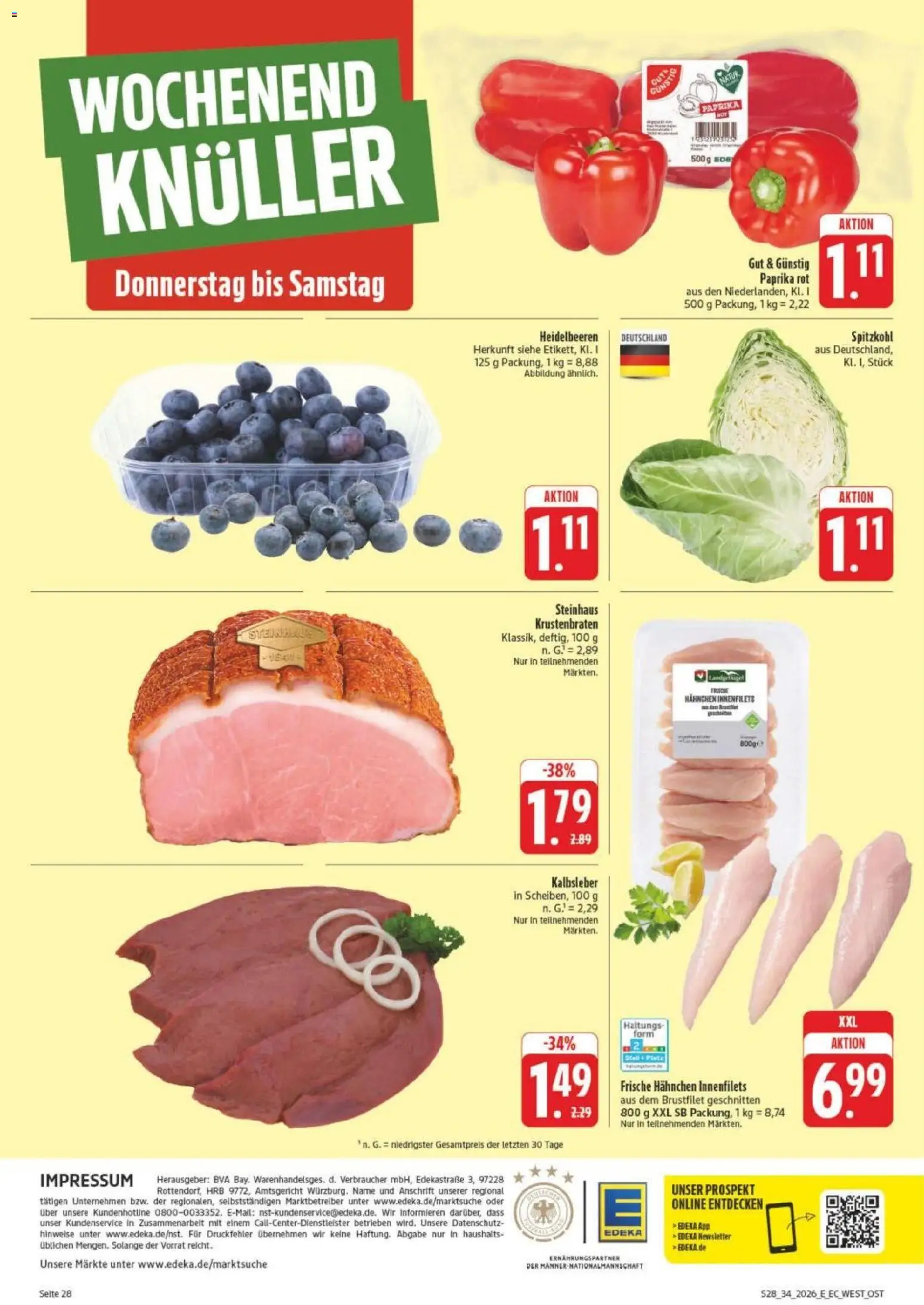 Edeka Prospekt Leipzig – gültig ab 17.08.2026 | Seite: 38 | Produkte: Paprika rot, Krustenbraten, Kalbsleber, Paprika