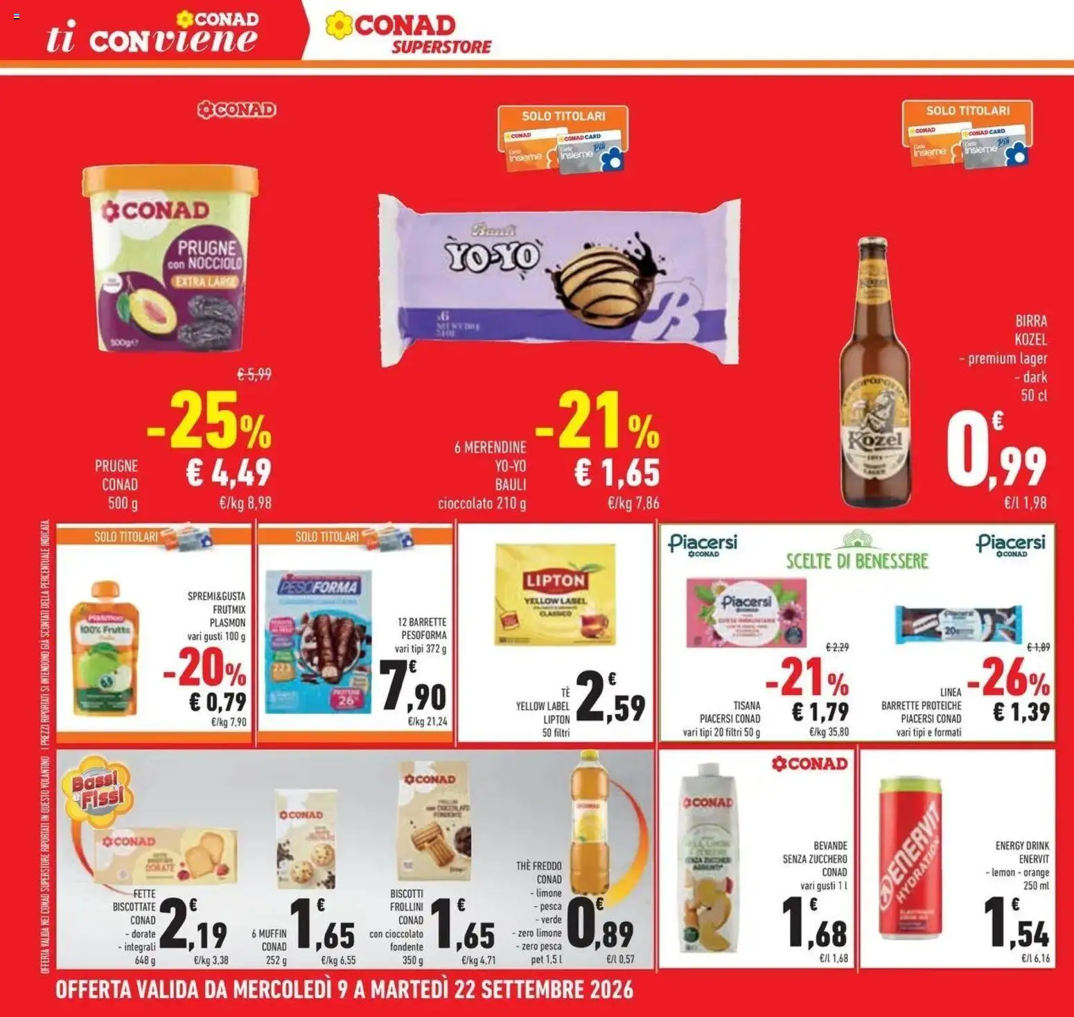 Volantino Conad dal 09/09/2026 > Anteprima | Pagina: 24 | Prodotti: Tisana, Birra Kozel, Cioccolato, Frutta