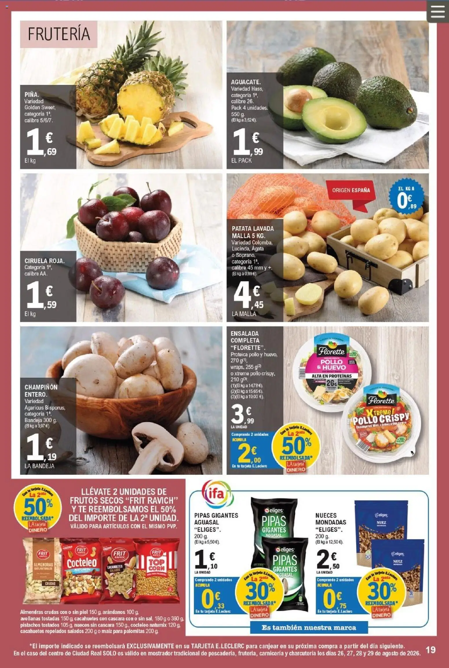 E.Leclerc - Pamplona │ válido desde el 26/08/2026 | Página: 19 | Productos: Palomitas, Nueces, Ensalada, Arándanos
