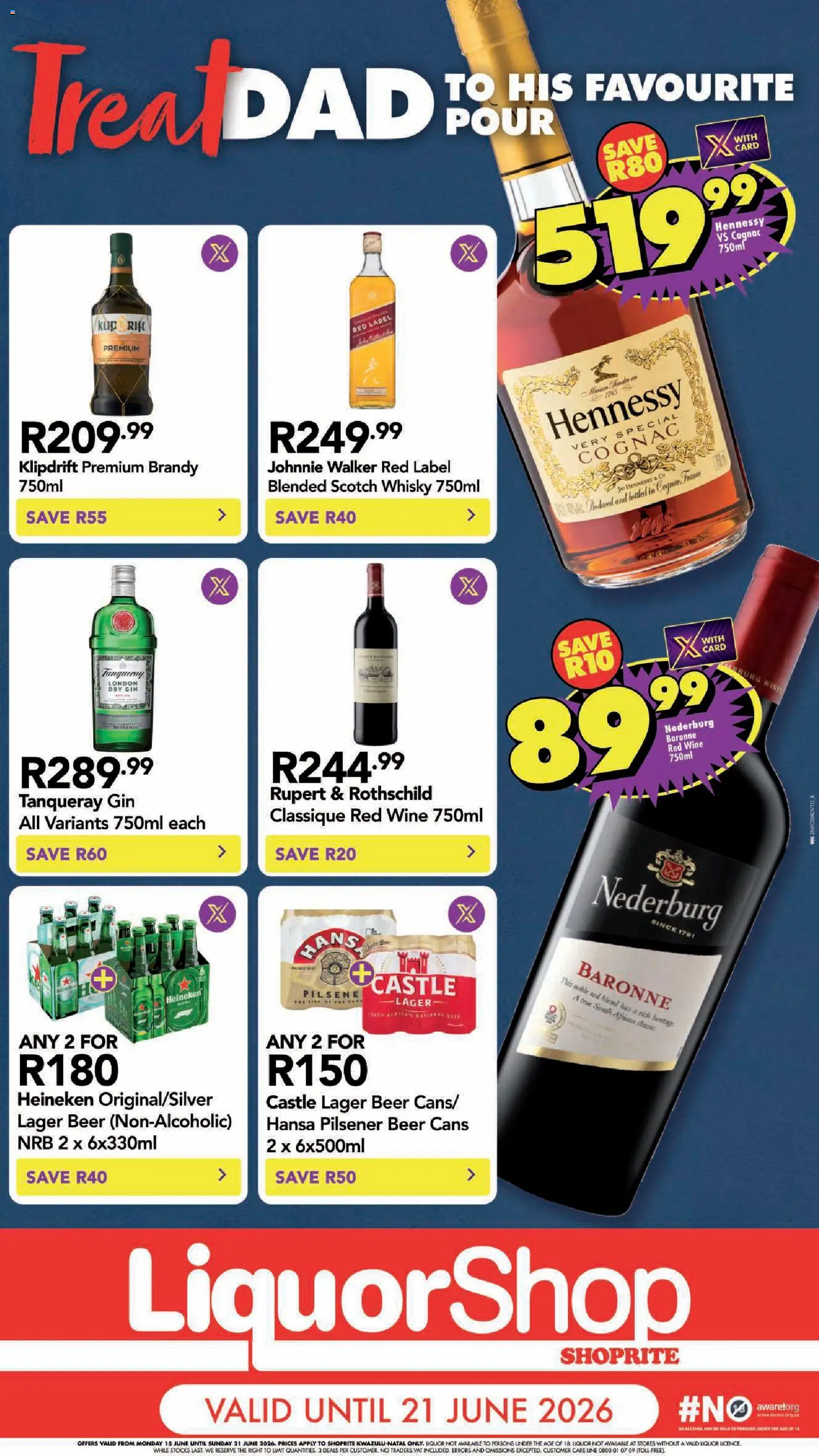 New Shoprite catalogue – valid from 15.06.2026 | Page: 5 | Products: Brandy, Beer, Gin, Ensalada de quino