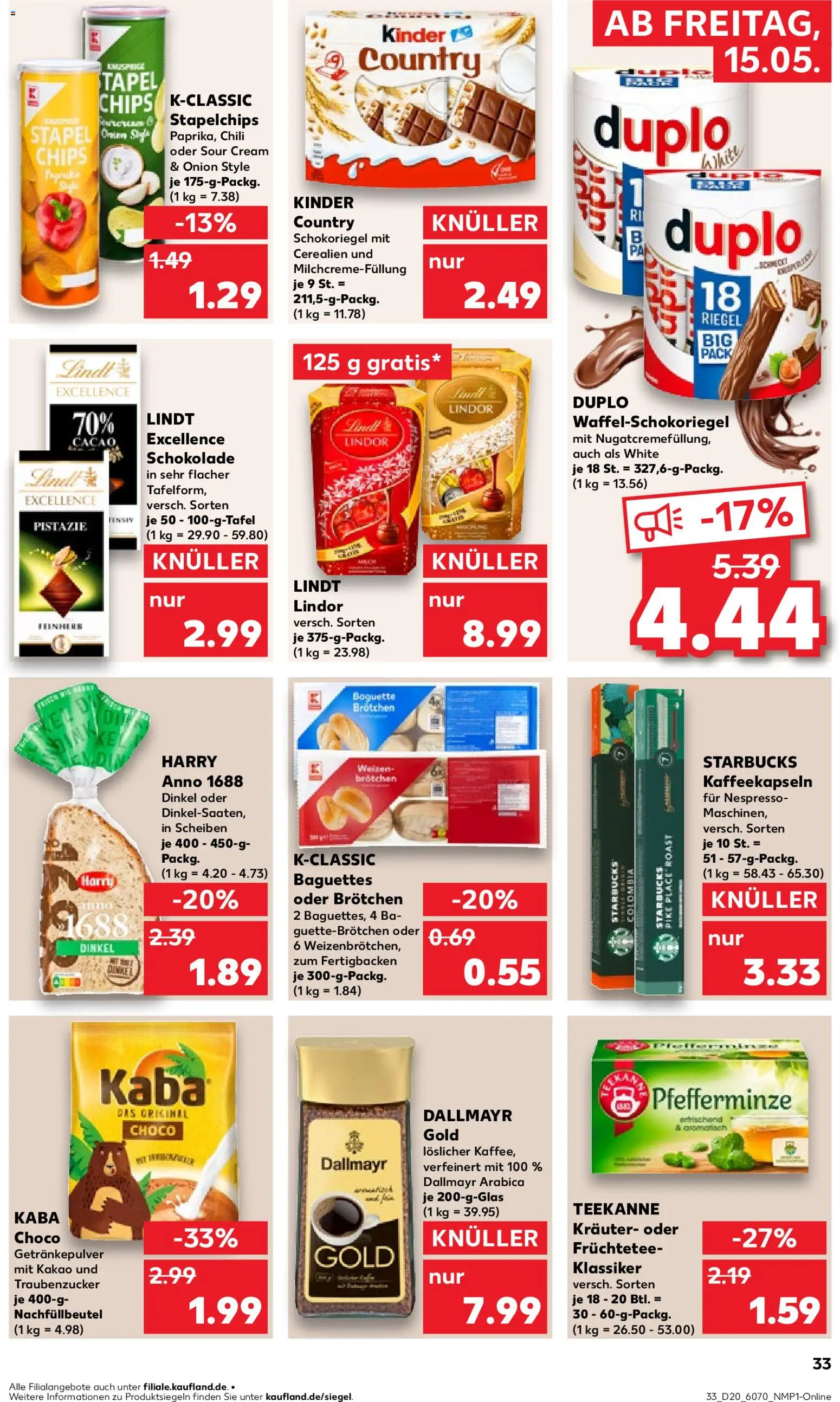 Kaufland Prospekt Berlin	 – gültig ab 15.05.2026 | Seite: 33 | Produkte: Starbucks, Baguette, Dallmayr, Lindt