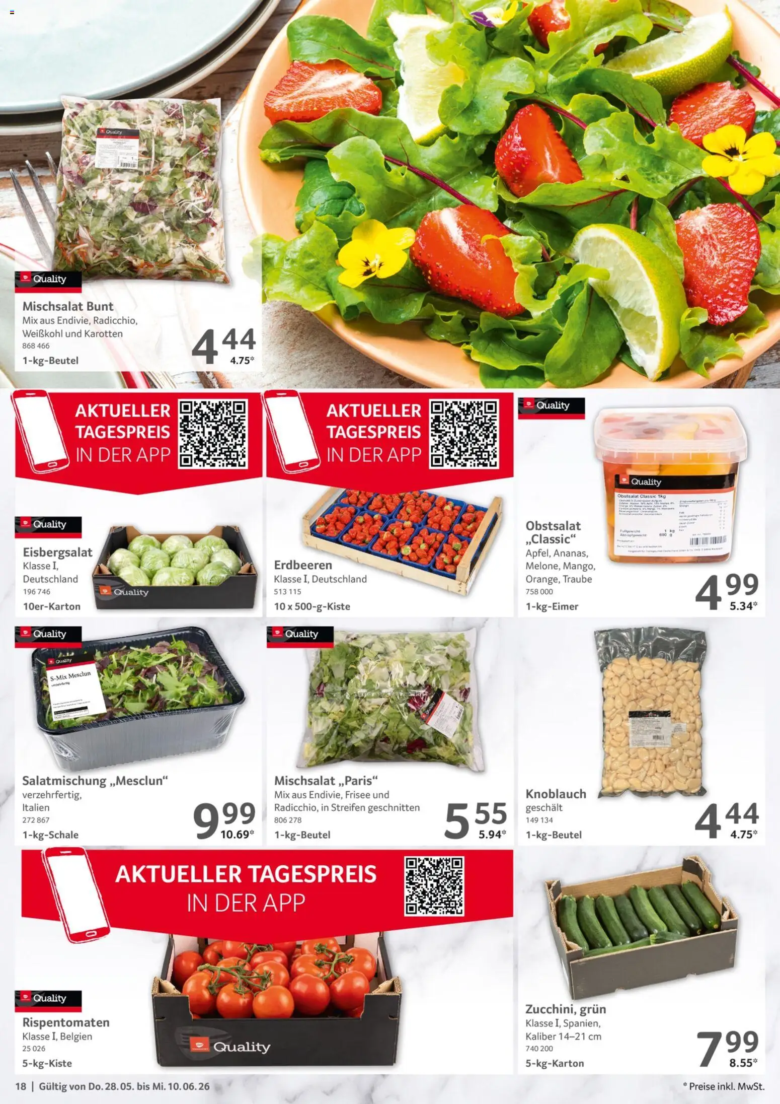 Selgros Gastronomie – gültig ab 28.05.2026 | Seite: 18 | Produkte: Eisbergsalat, Knoblauch, Erdbeeren