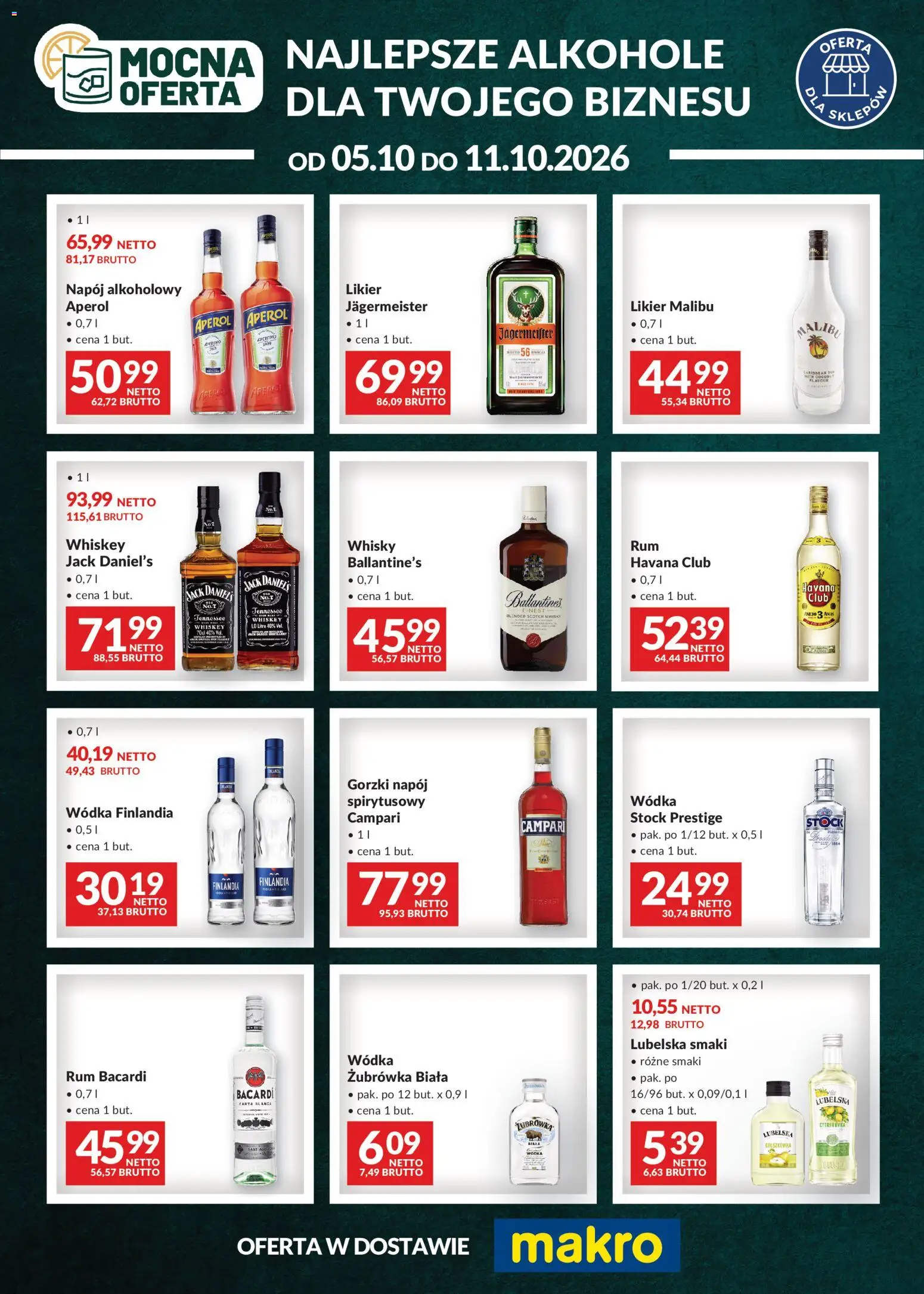 Makro gazetka - Mocna oferta od 05.10.2026 | Strona: 1 | Produkty: Wódka finlandia, Jack Daniel's, Żubrówka, Havana