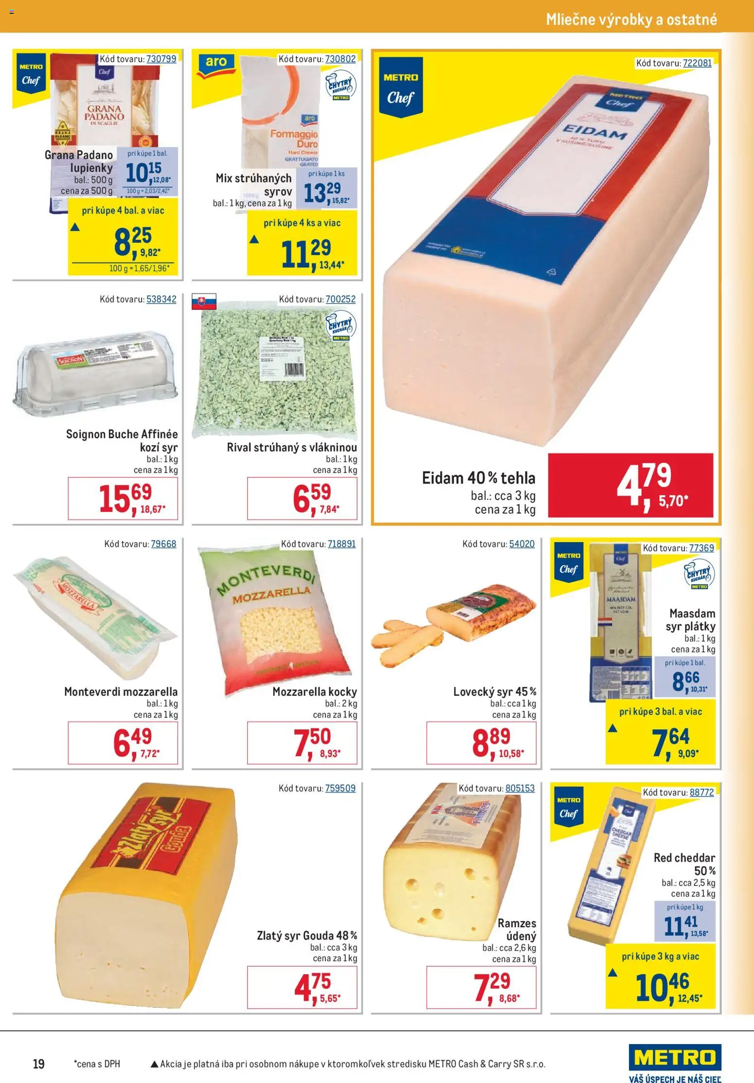 Nové Metro akcie – leták je platný od 07.10.2026 | Strana: 19 | Produkty: Syr, Cheddar, Eidam, Syr Gouda