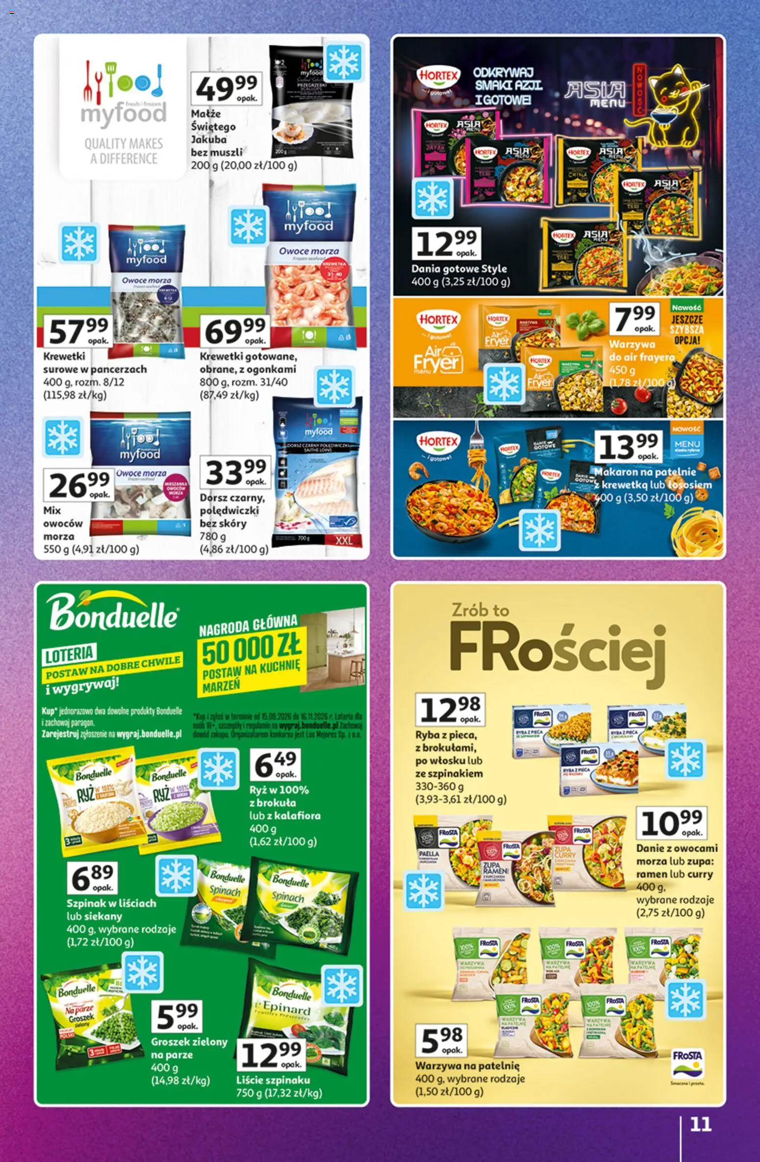 Auchan gazetka - Znane marki od 15.10.2026 | Strona: 11 | Produkty: Groszek, Curry, Makaron na patelnię, Patelnie