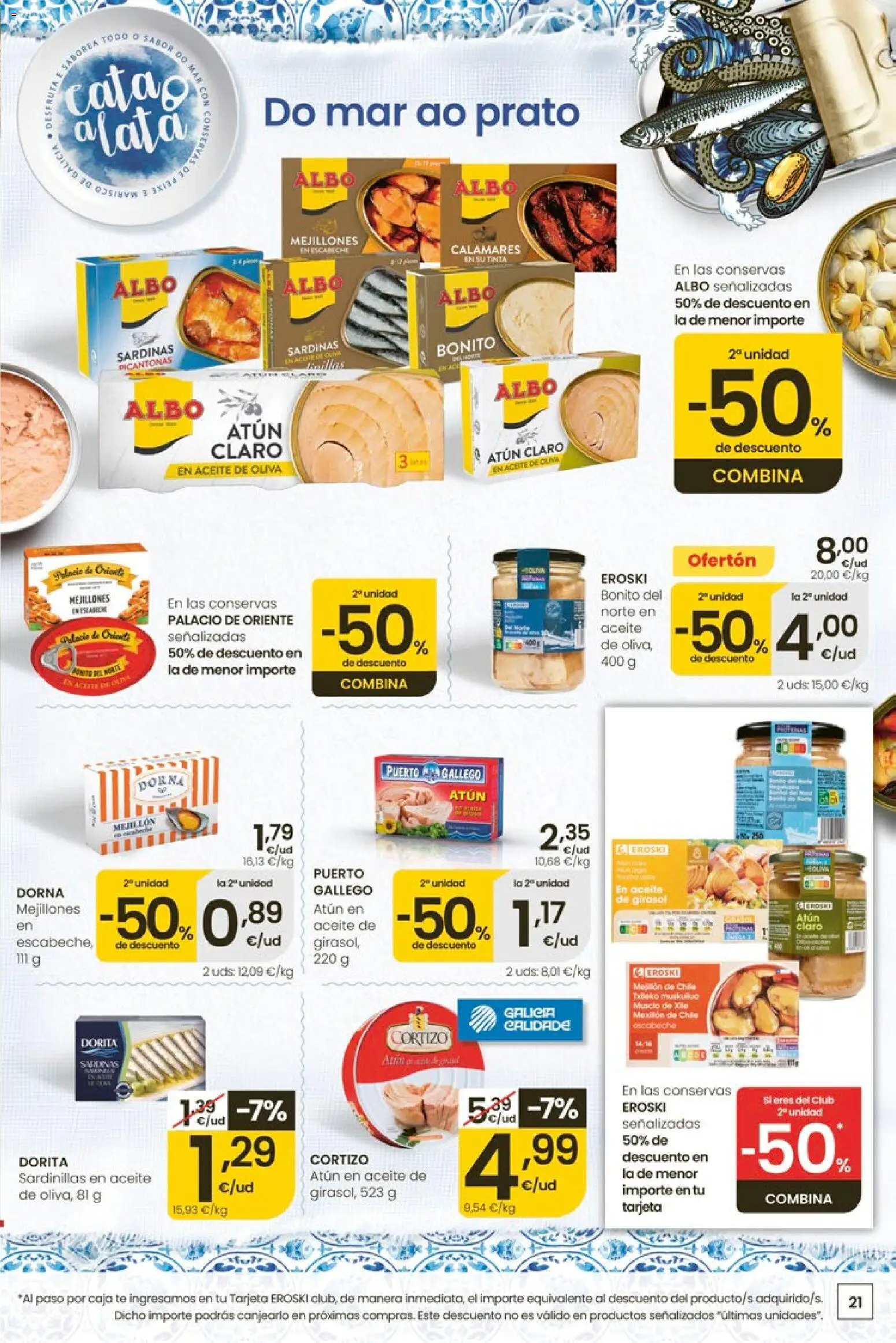 Eroski Ofertóns de verán │ válido desde el 11.06.2026 | Página: 21 | Productos: Sardinillas, Aceite, Aceite de oliva, Atún claro