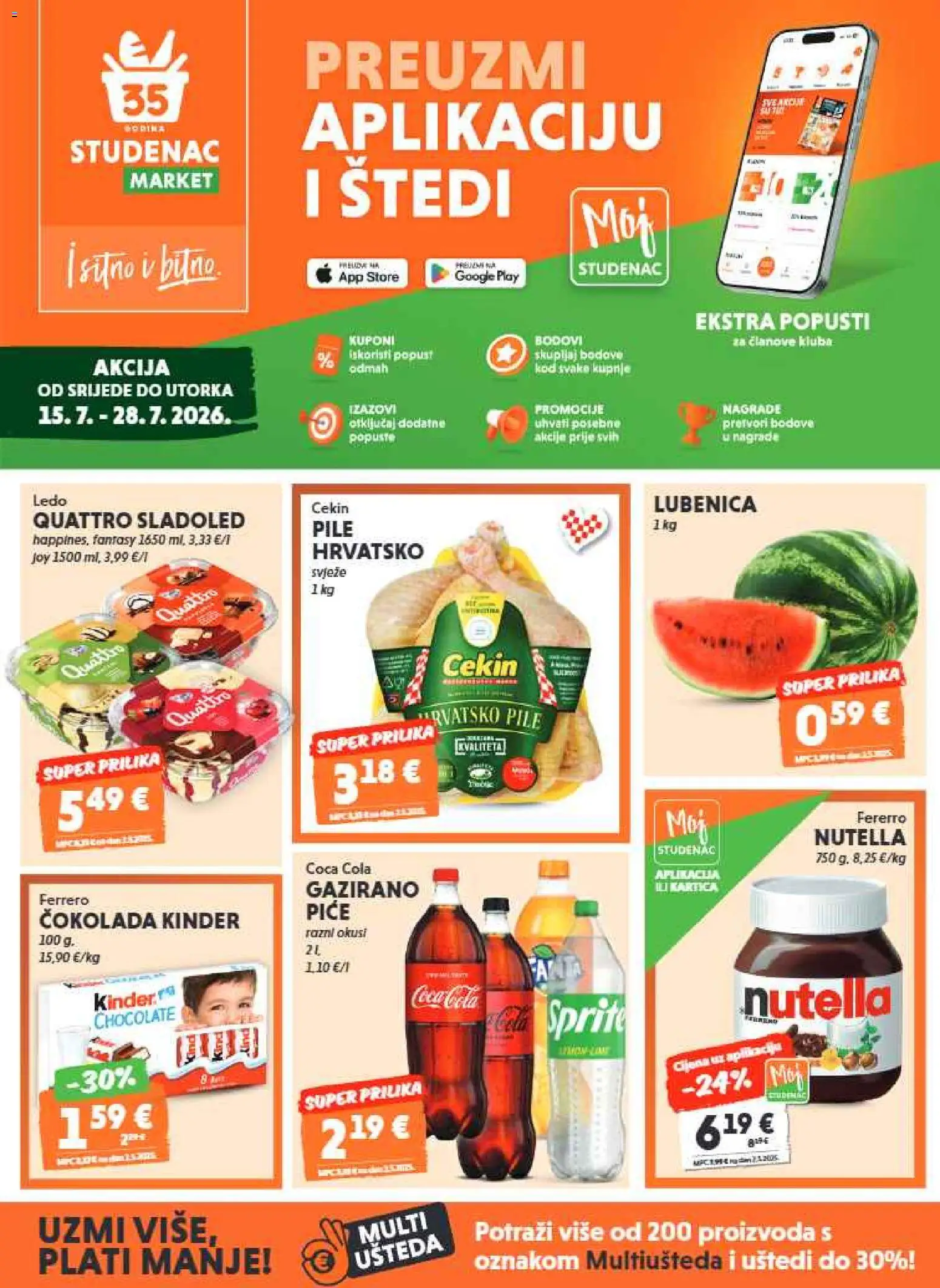 Studenac katalog | vrijedi od 15.07.2026 | Stranica: 1 | Proizvodi: Nutella, Coca cola, Fanta, Sladoled