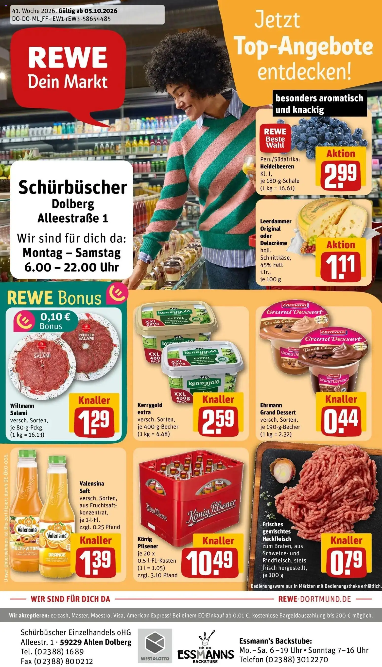 REWE Prospekt ab 05.10.2026 zum Blättern » Angebote | Seite: 1 | Produkte: Konig pilsener, Butter, Fruchtsaft, Hackfleisch
