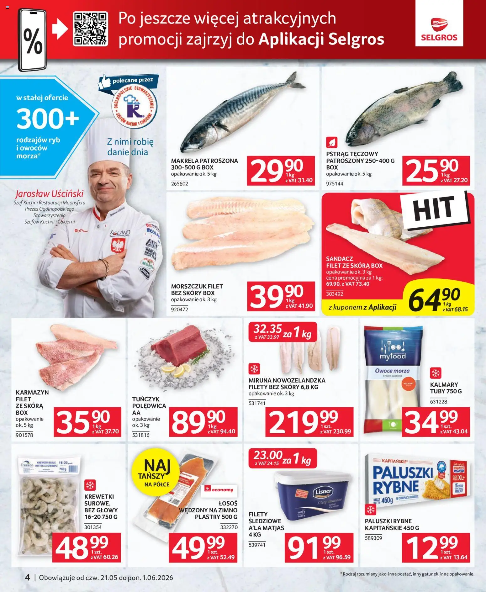Selgros cash&carry gazetka - Oferta dla gastronomii od 21.05.2026 | Strona: 4 | Produkty: Krewetki, Miruna, Pstrąg, Tuńczyk