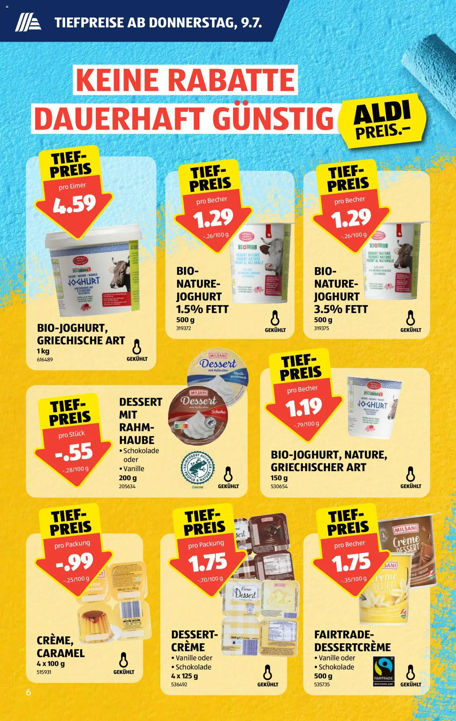 Aldi aktionen – gültig ab 09.07.2026 | Seite: 6 | Produkte: Joghurt, Schokolade, Creme