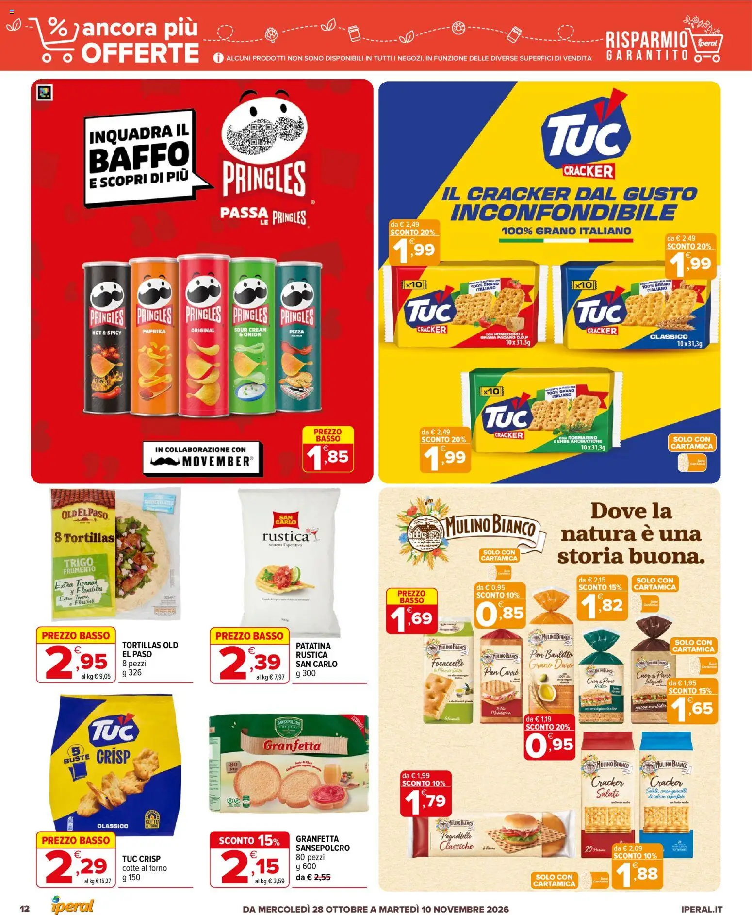 Volantino Iperal del 28/10/2026 | Pagina: 12 | Prodotti: Pane, Pizza, Tortillas, Grana Padano