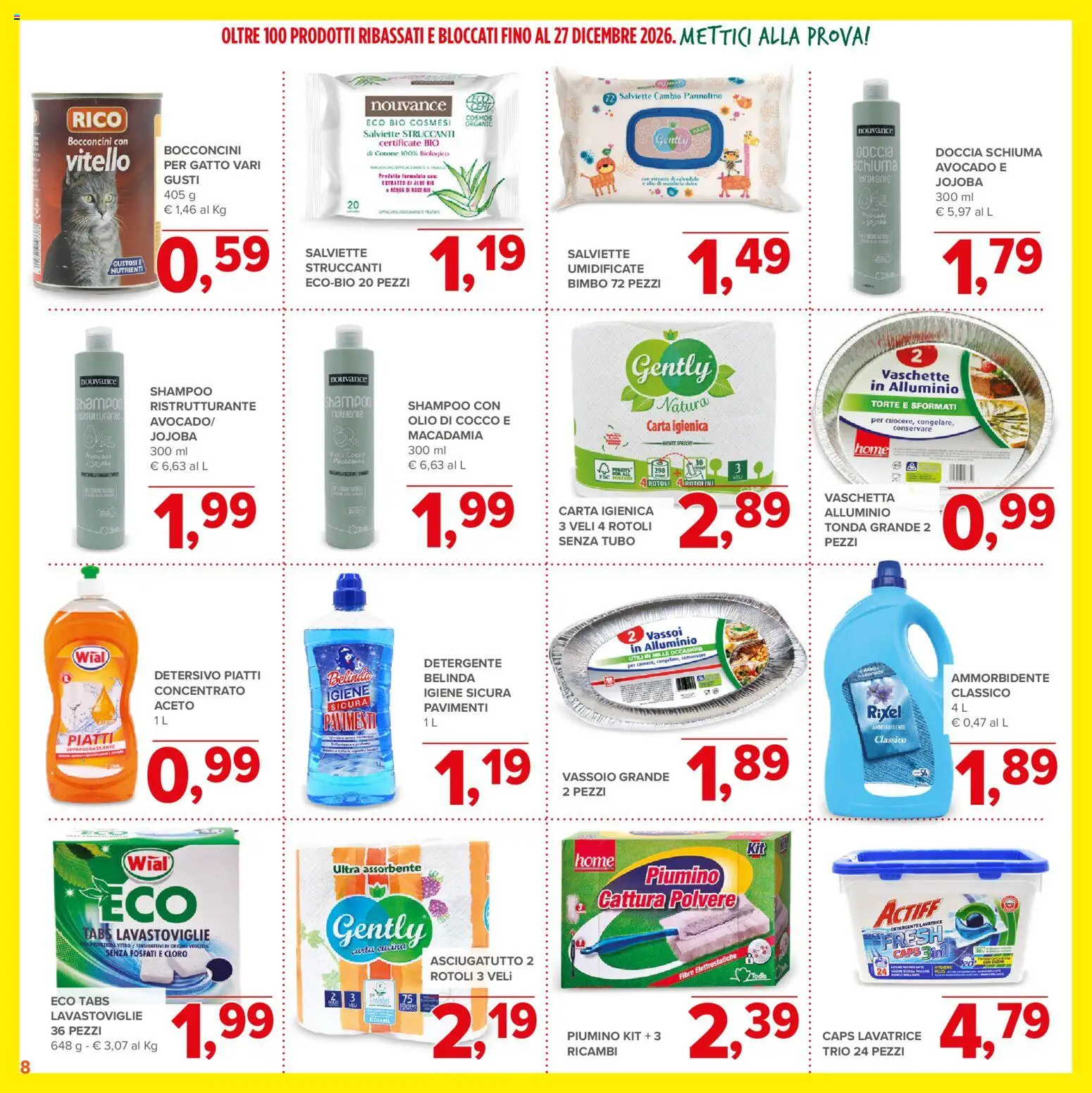 Volantino Todis del 29/10/2026 | Pagina: 8 | Prodotti: Shampoo, Piatti, Lavastoviglie, Aceto
