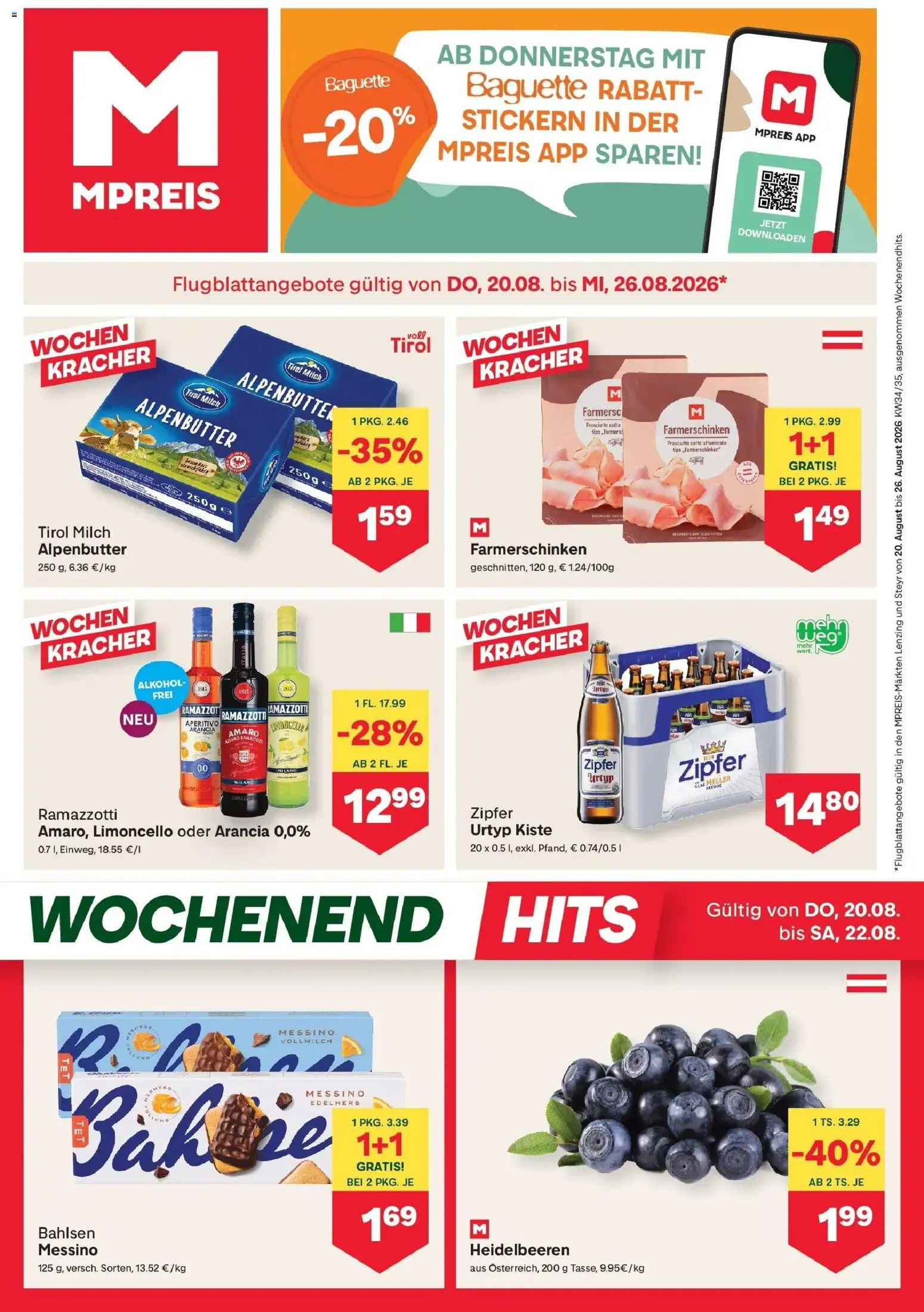 MPREIS Steyr von 20.08.2026 - Aktuelle Angebote | Seite: 1 | Produkte: Baguette, Vollmilch, Milch