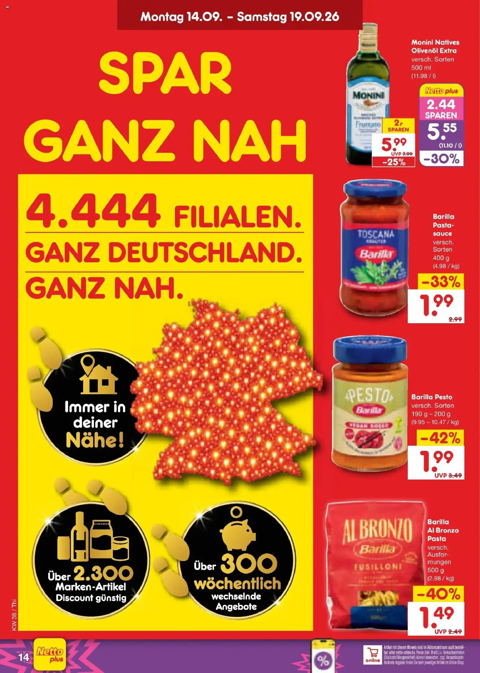 Netto Marken-Discount Prospekt Pirna – gültig ab 14.09.2026 | Seite: 20 | Produkte: Barilla, Barilla pesto, Olivenol, Pasta
