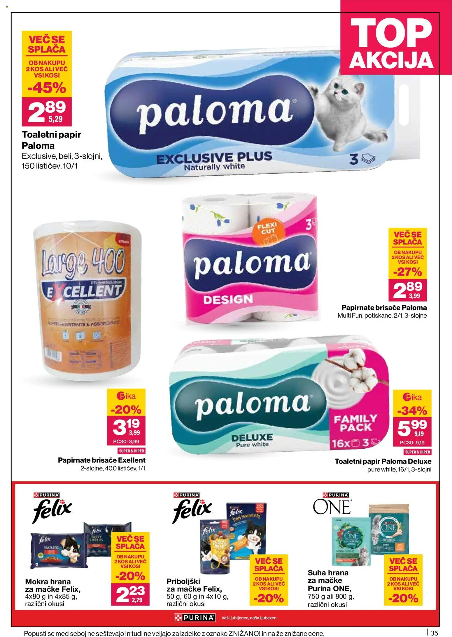 Novi Mercator katalog ponudbe – veljaven od 11.06.2026 | Stran: 35 | Izdelki: Hrana za mačke, Toaletni papir, Papirnate brisače, Kos