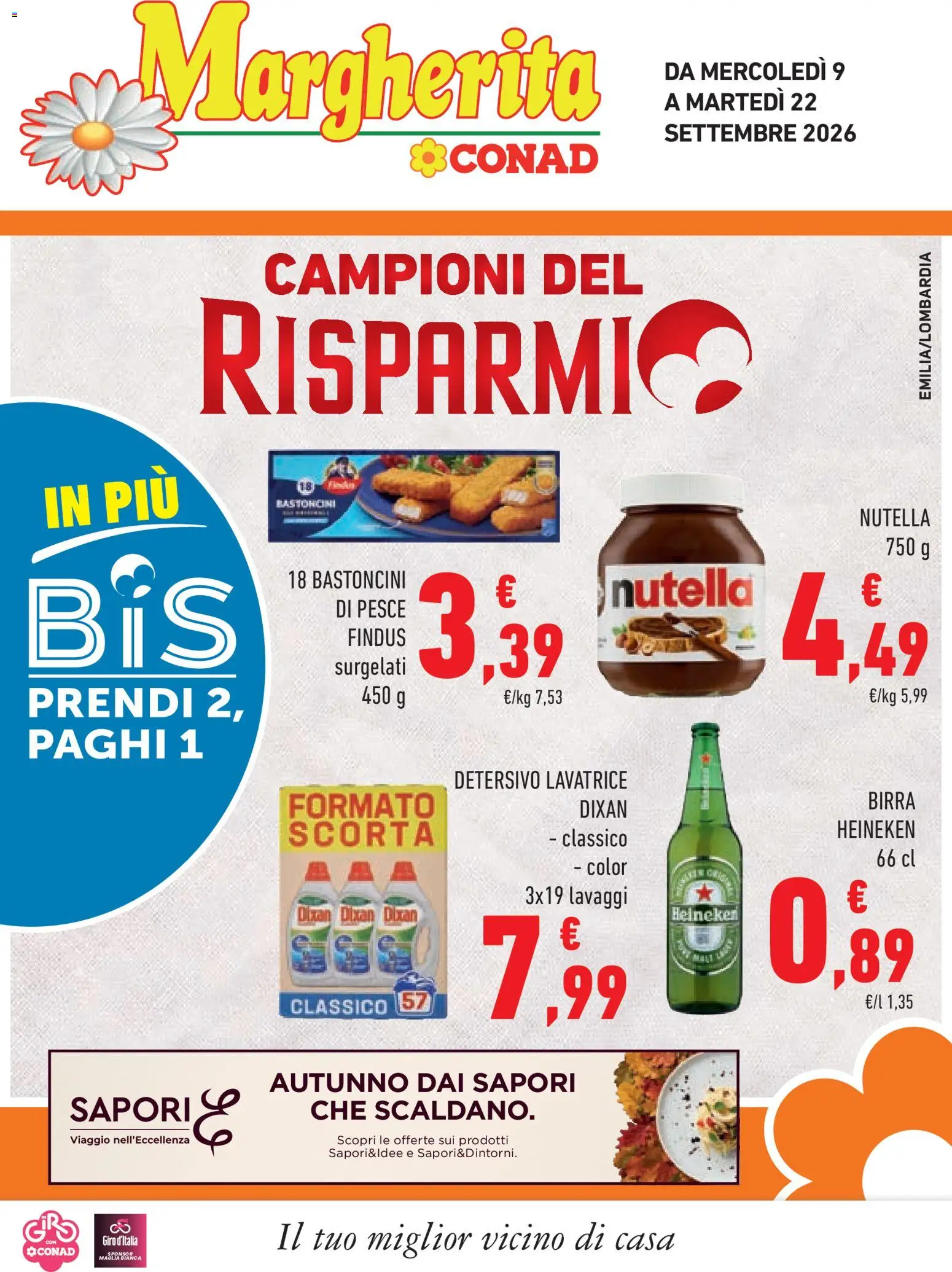 Volantino Conad del 09/09/2026 | Pagina: 1 | Prodotti: Detergente, Birra Heineken, Lavatrice, Heineken