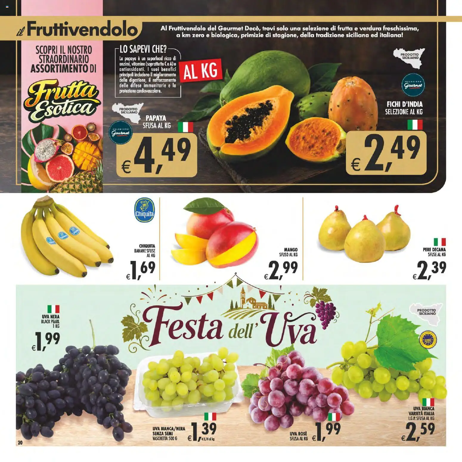 Volantino Decò del 22/09/2026 | Pagina: 20 | Prodotti: Banane, Pere, Mango, Uva