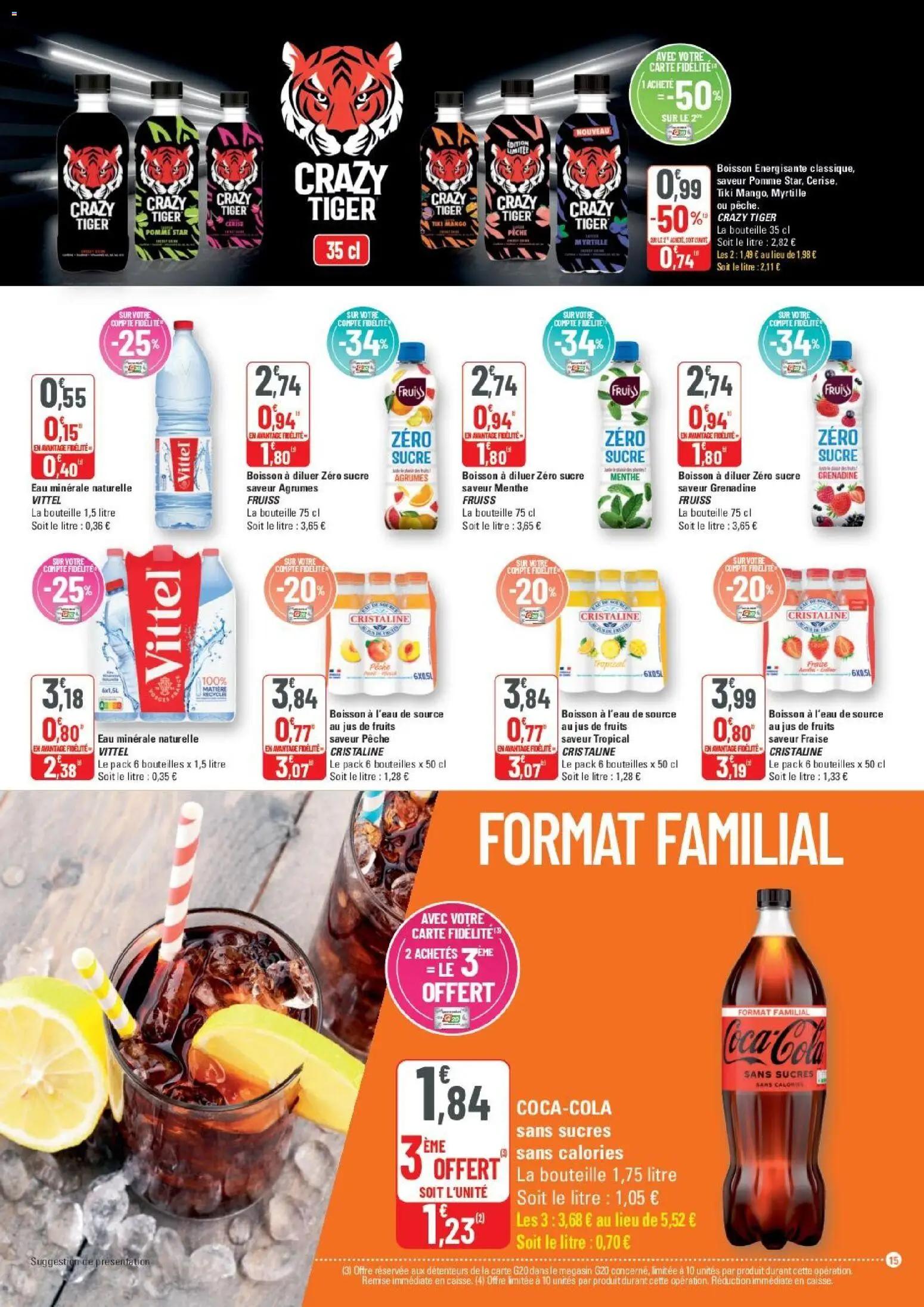 {H1} | Page: 15 | Produits: Eau minérale, Menthe, Pomme, Boisson énergisante
